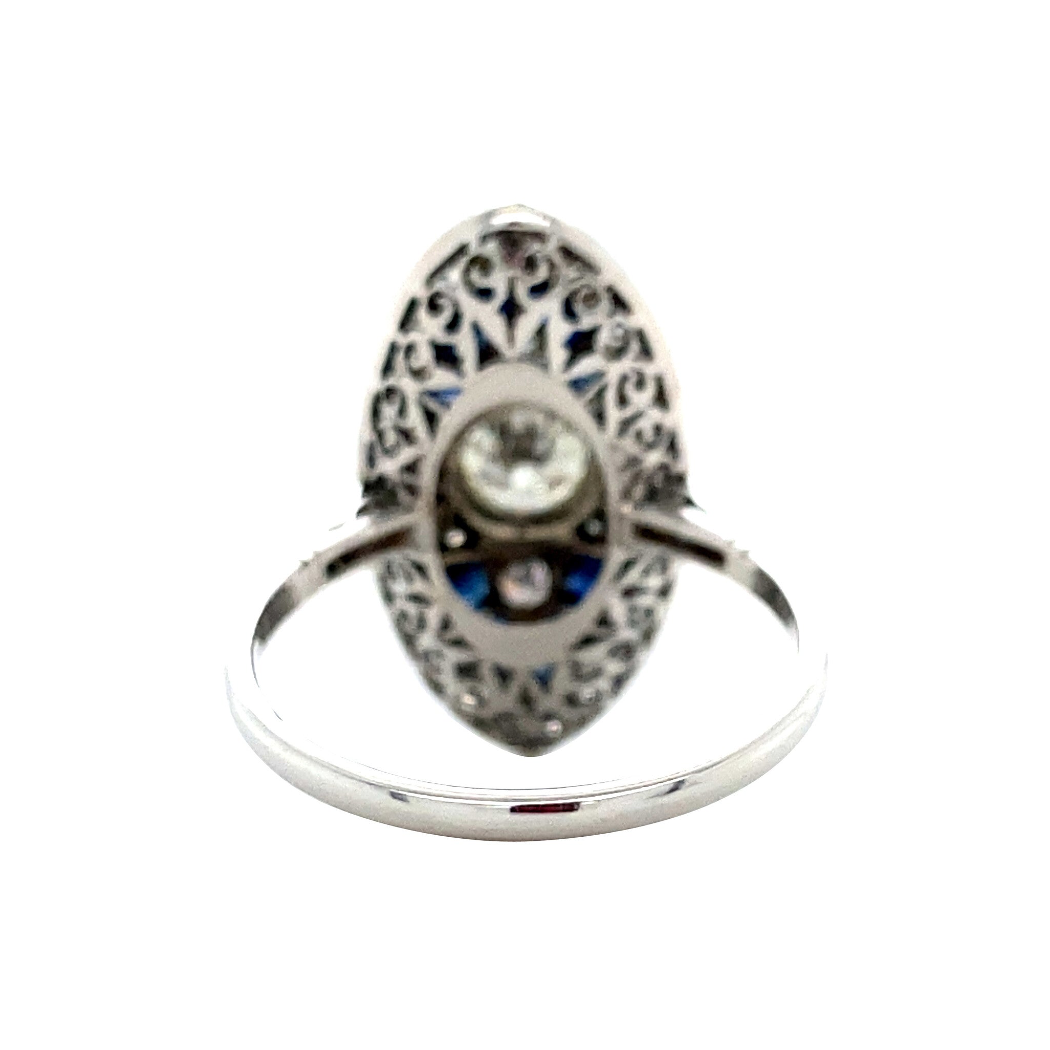 Platina entourage ring met saffier en diamant 950