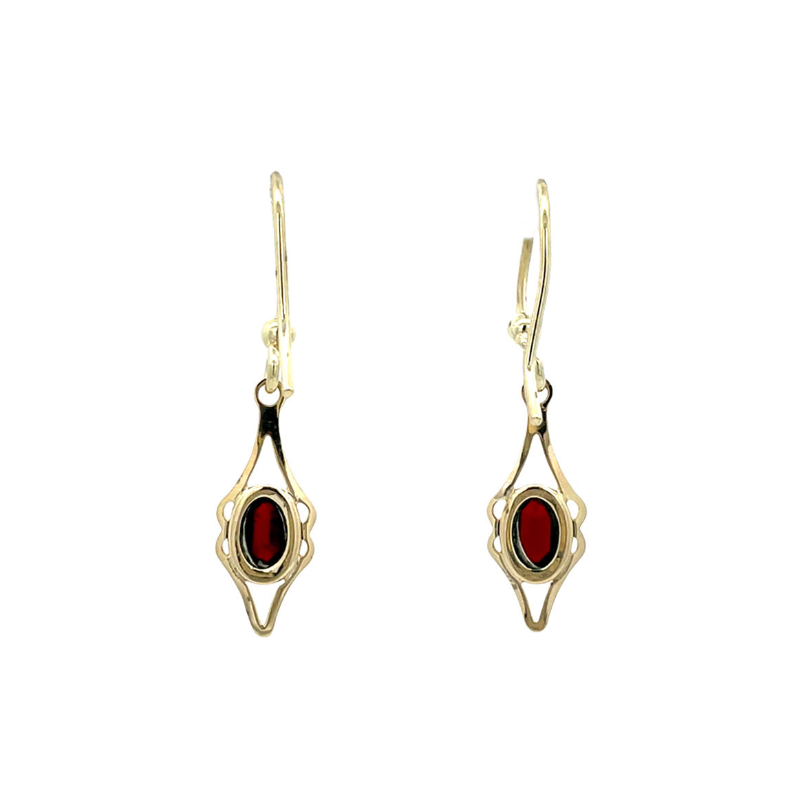Vintage 14 kt gold dangle earrings with garnet
