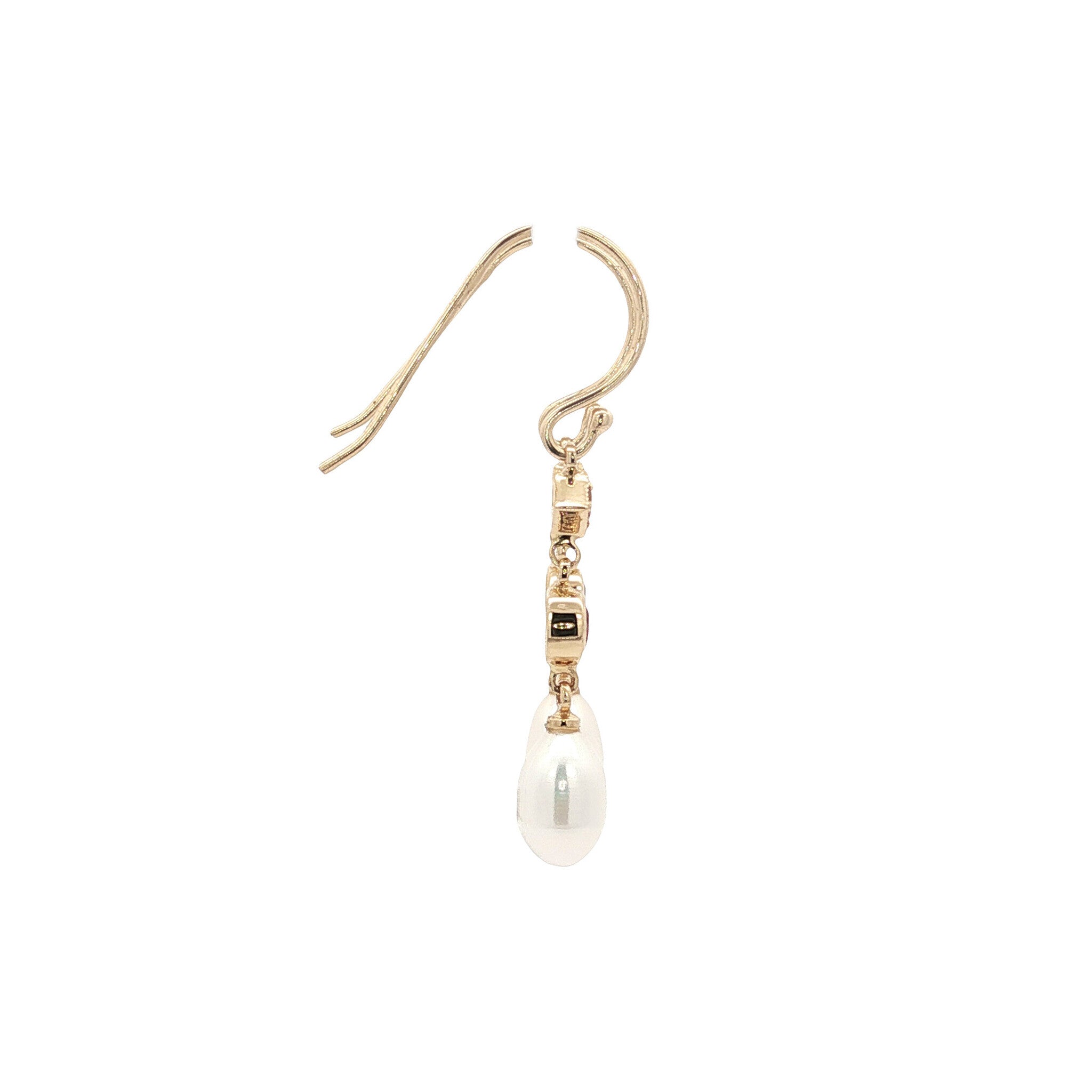 Gold earrings with citrine and pearl, 14 kt