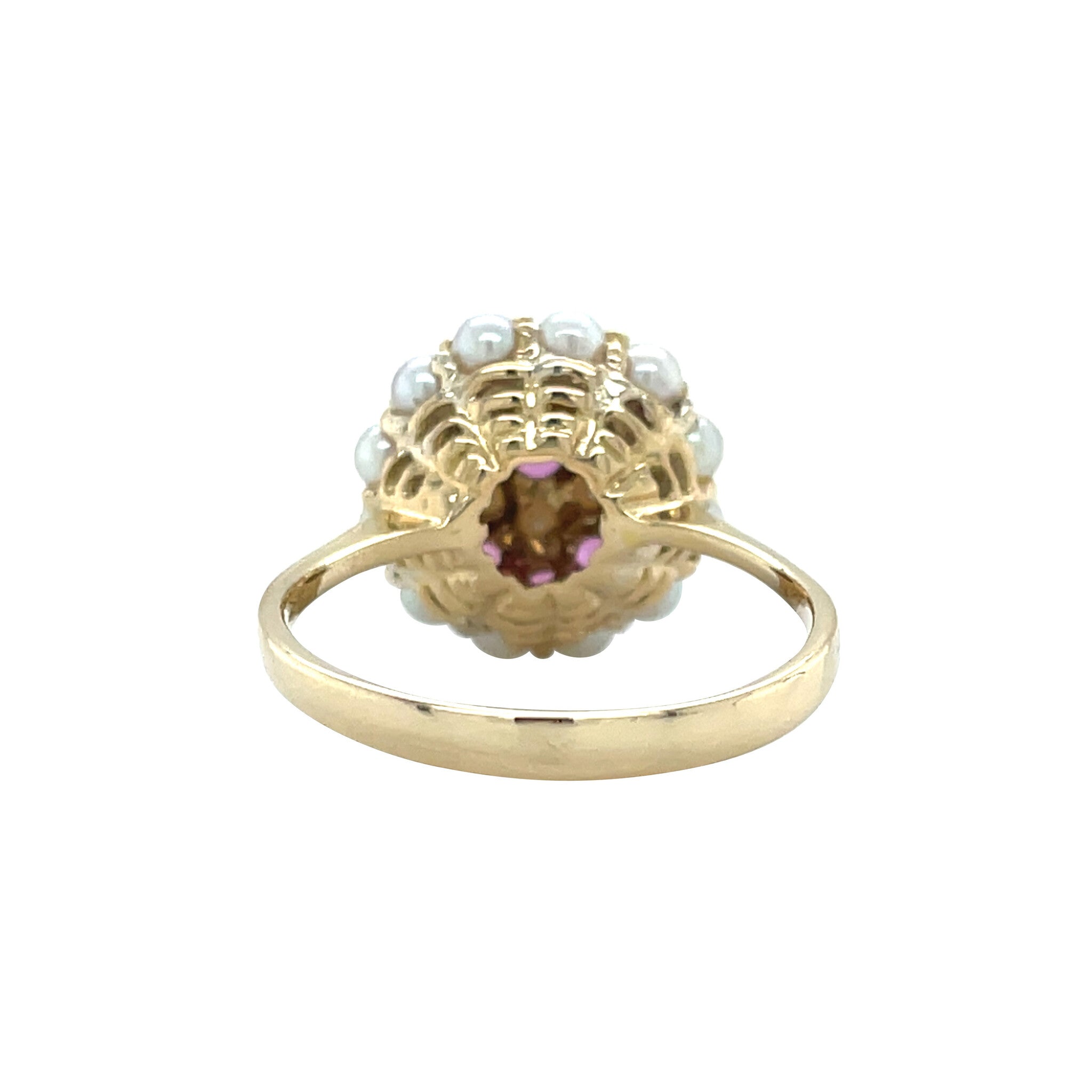 Gold vintage cluster mid century ring ruby and pearl 14 kt