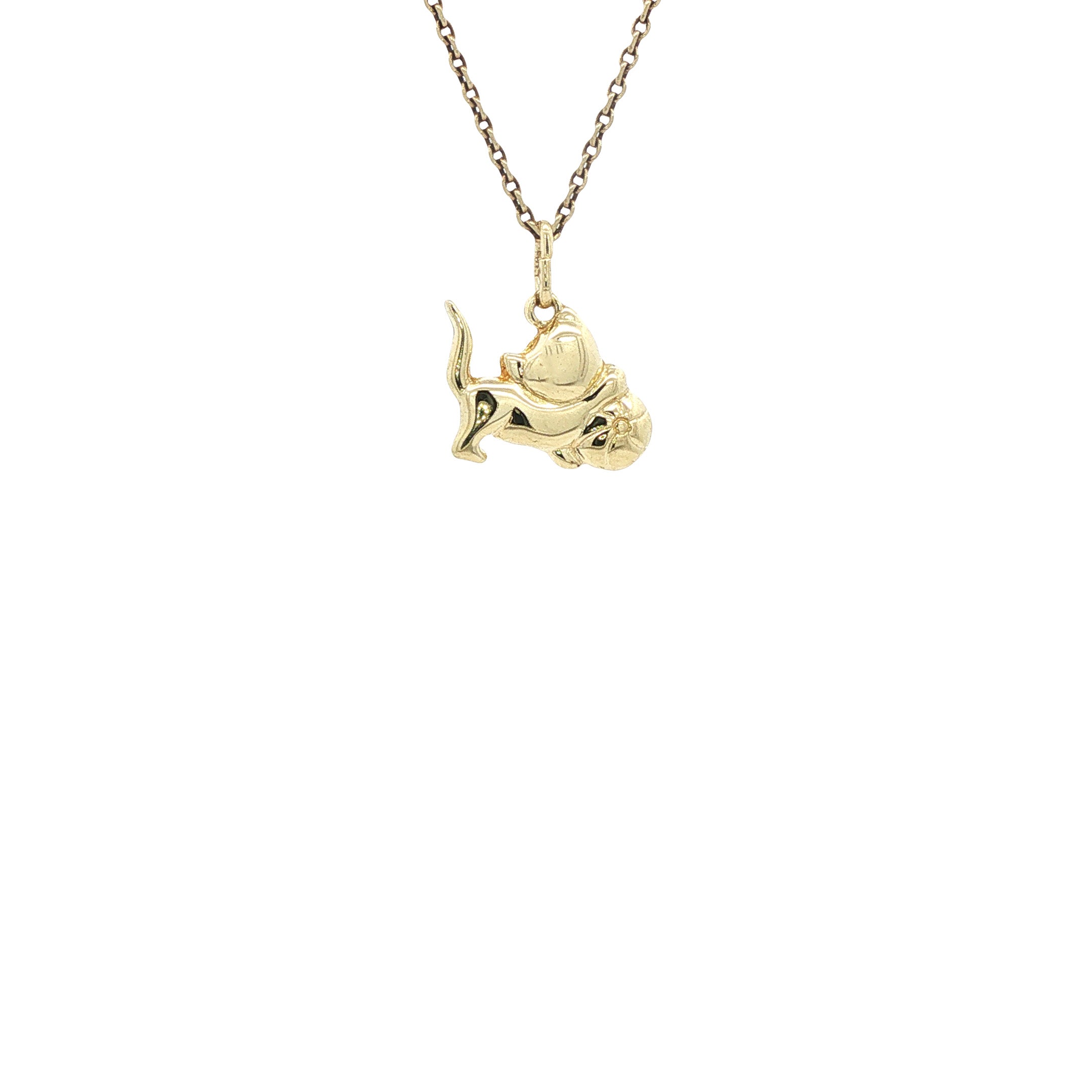 Vintage gold playing cat pendant, 14 kt