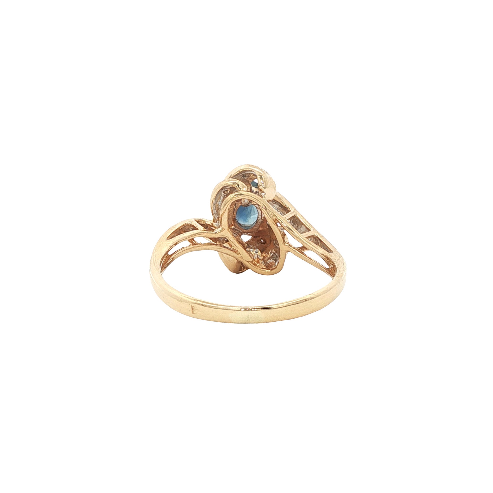 Gouden vintage ring met saffier en diamant 18 kt