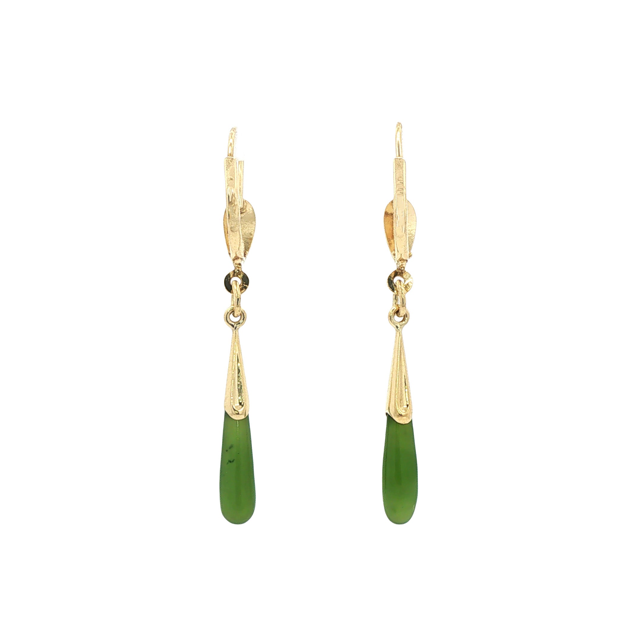 Gouden vintage oorhangers met nefriet jade 14 kt