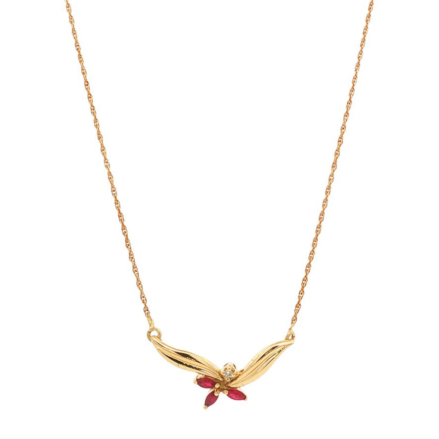 Vintage gold necklace with ruby and diamond, 18 kt