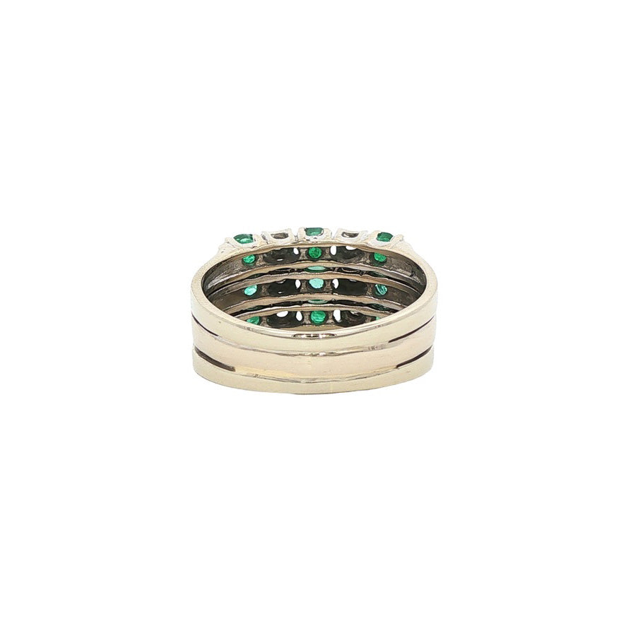 Vintage 14 kt white gold ring with emerald and diamond