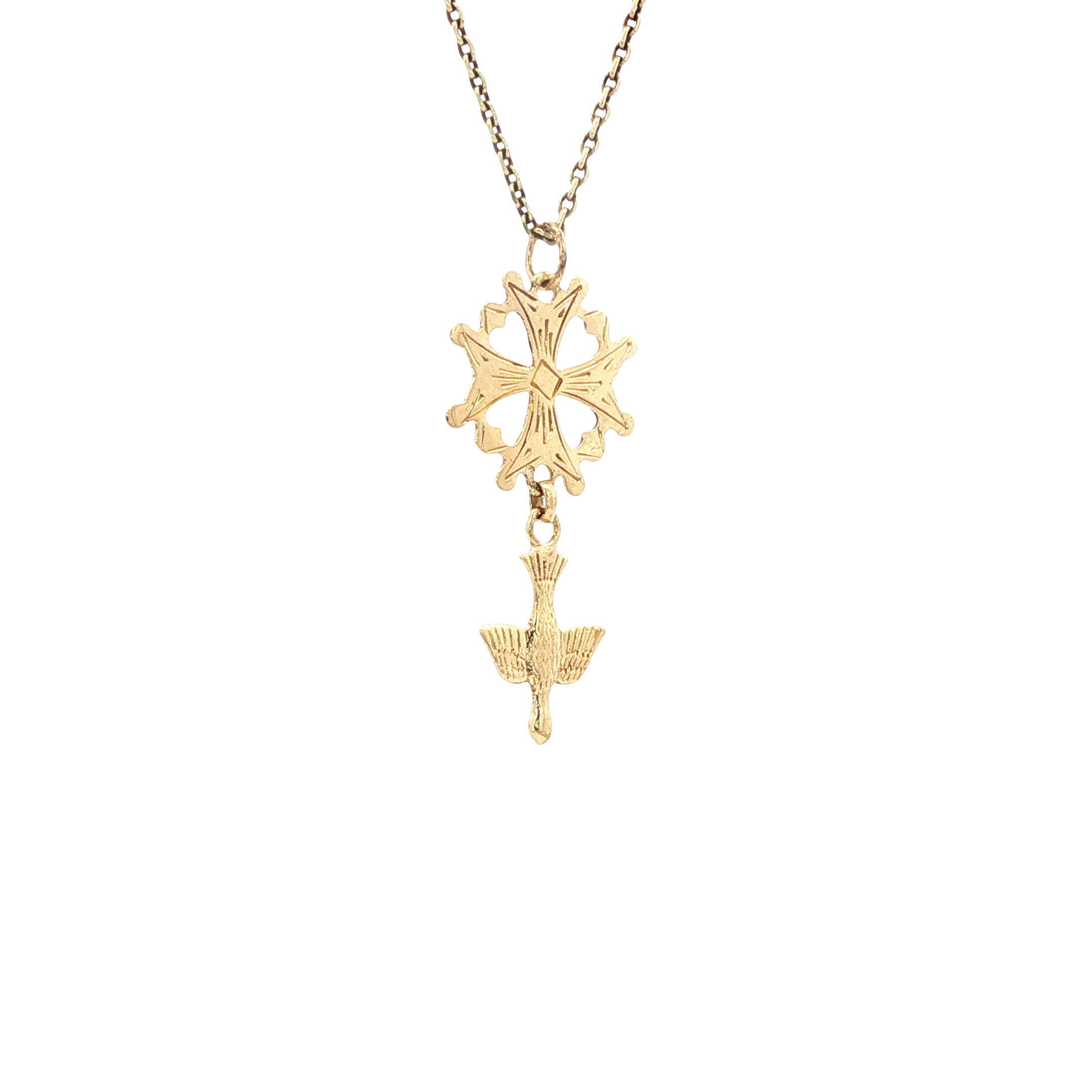 14 kt gold vintage Huguenot cross pendant
