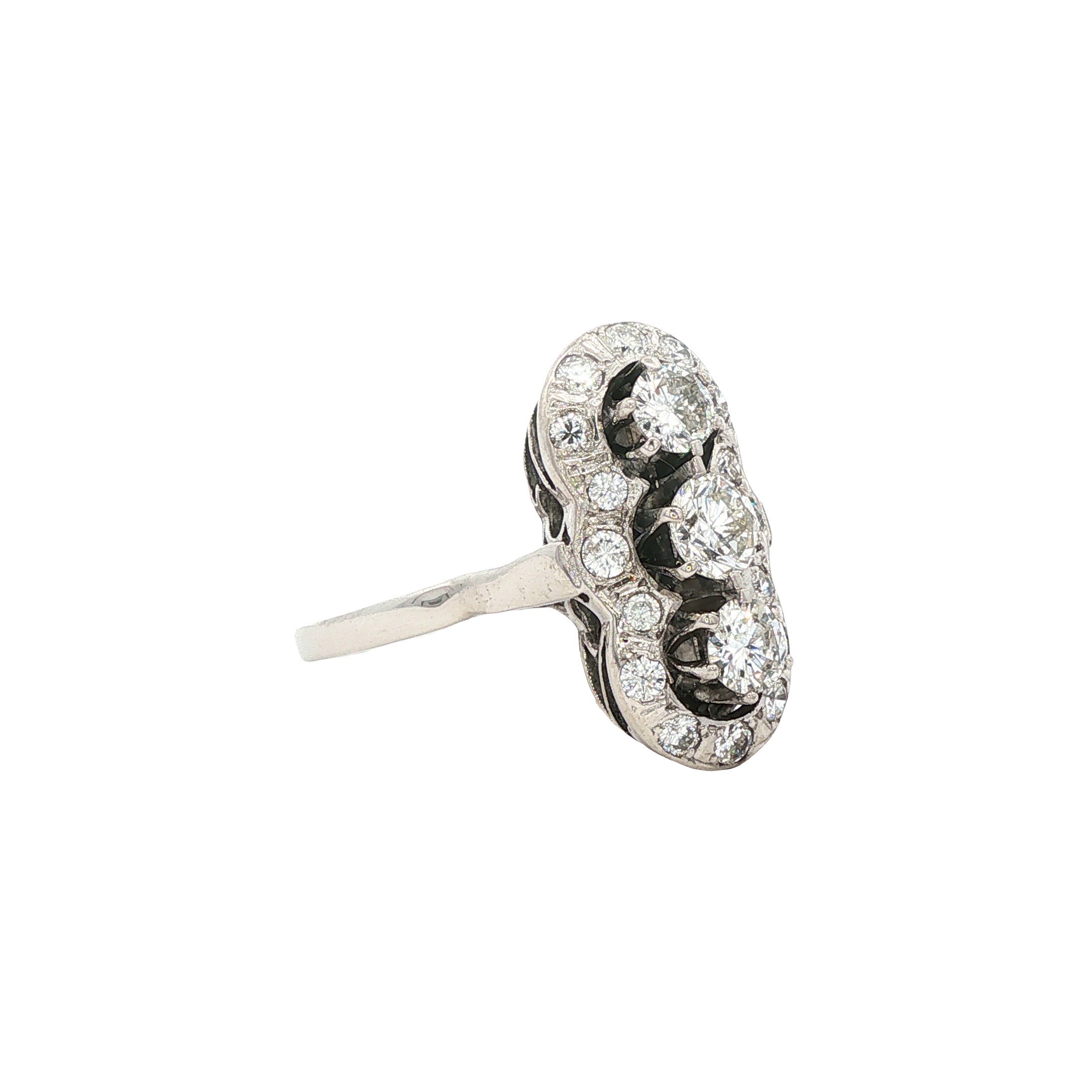 Vintage white gold princess ring with diamond, 14 kt