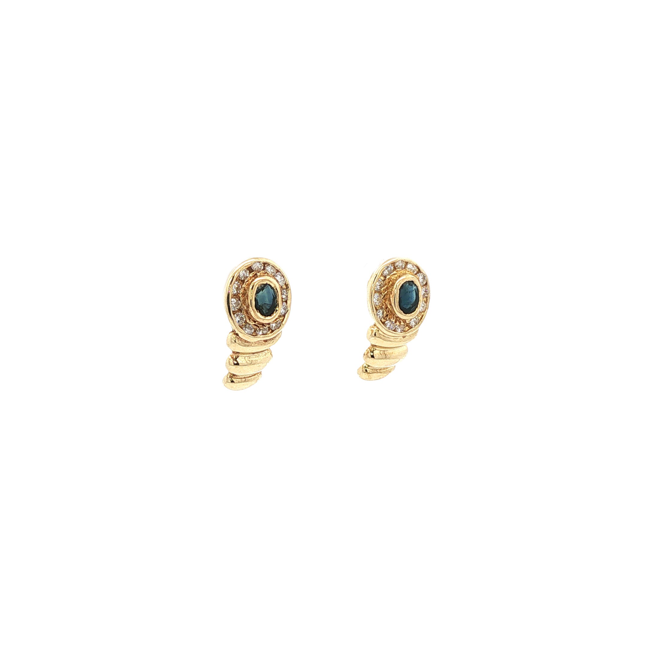 Gouden vintage oorstekers met saffier en diamant 14 kt