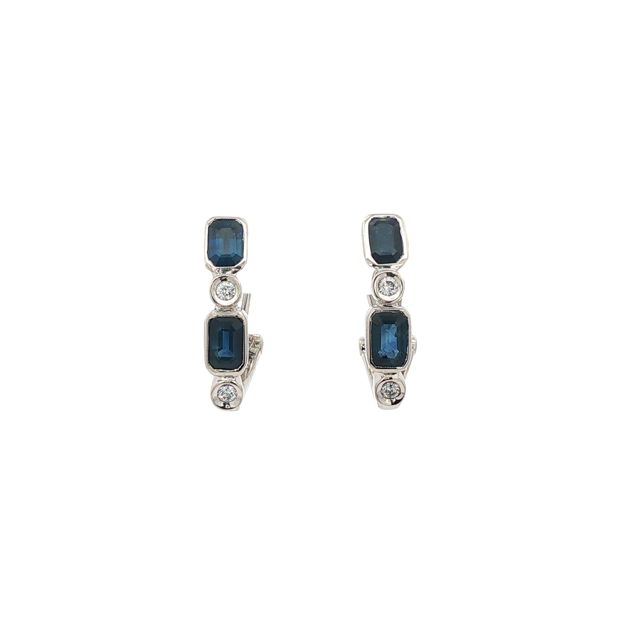 Witgouden vintage oorstekers met saffier en diamant 18 kt