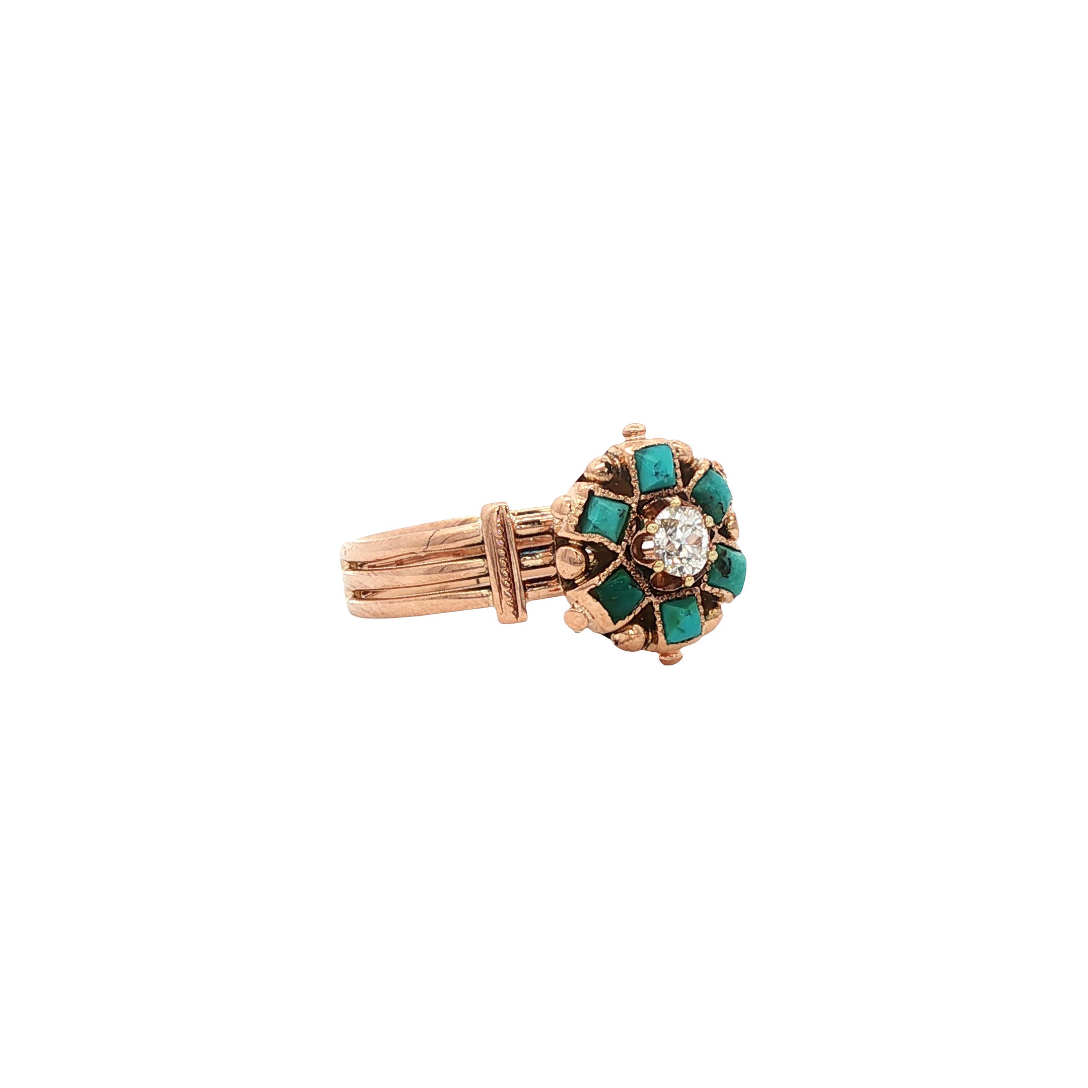 Roségouden ring met turkoois en diamant 14 kt