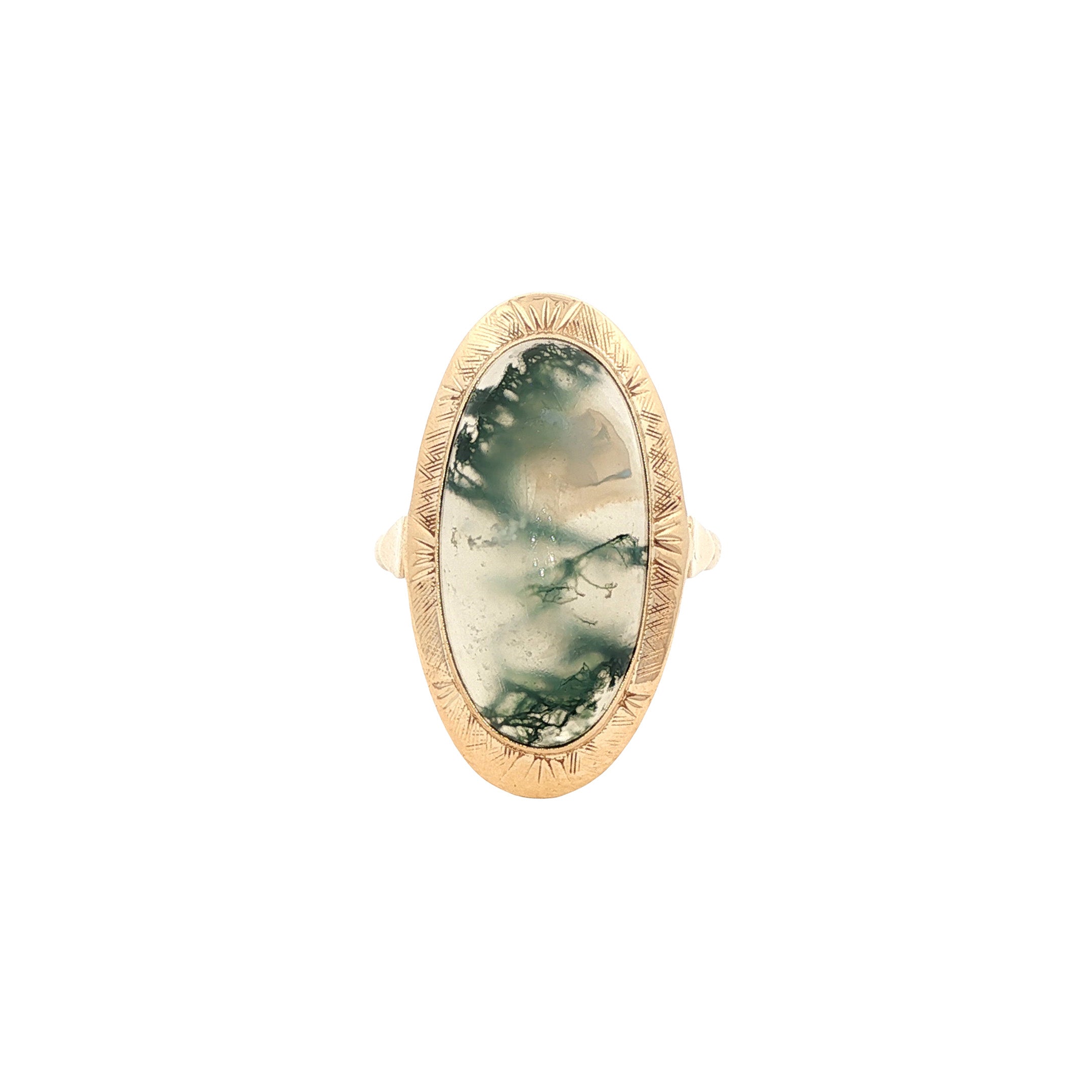 Gouden vintage ring met mosagaat 14 kt