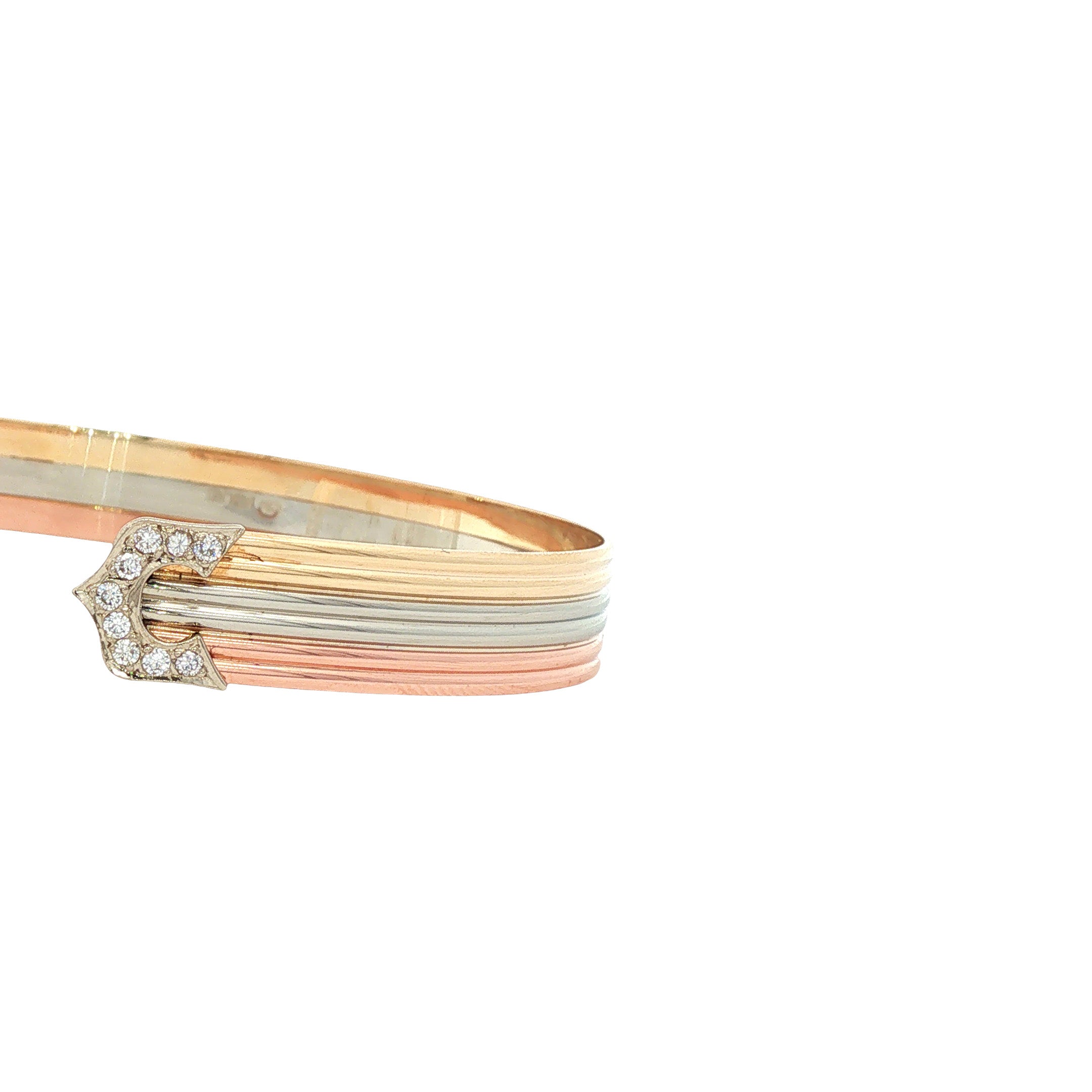 Tricolour gouden vintage bangle met diamant 14 kt