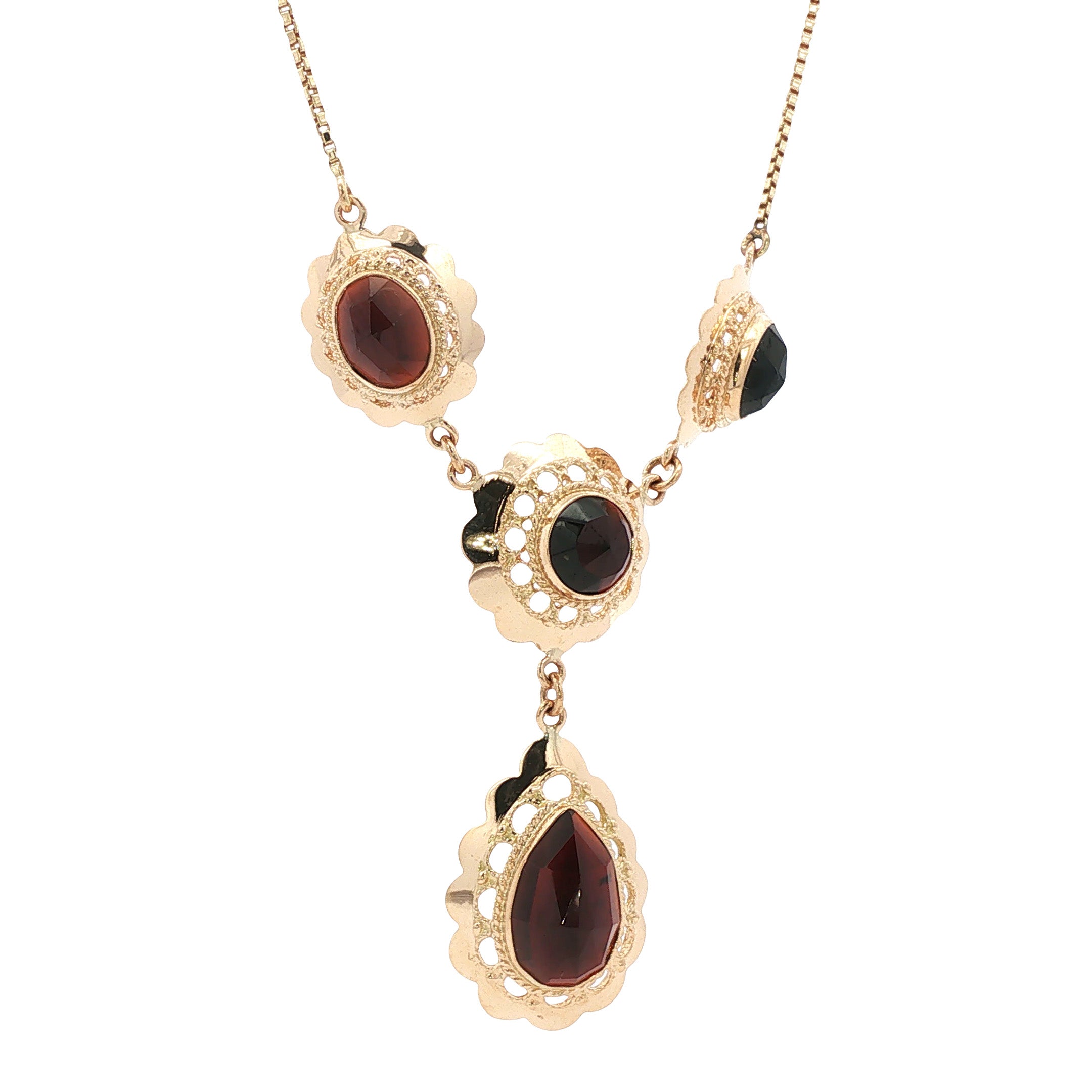 Vintage gold necklace with garnet, 14 kt