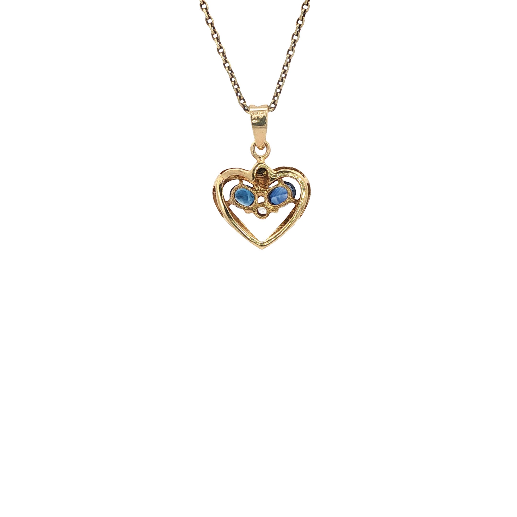 Gouden vintage hart hanger met saffier en zirkonia 14 kt