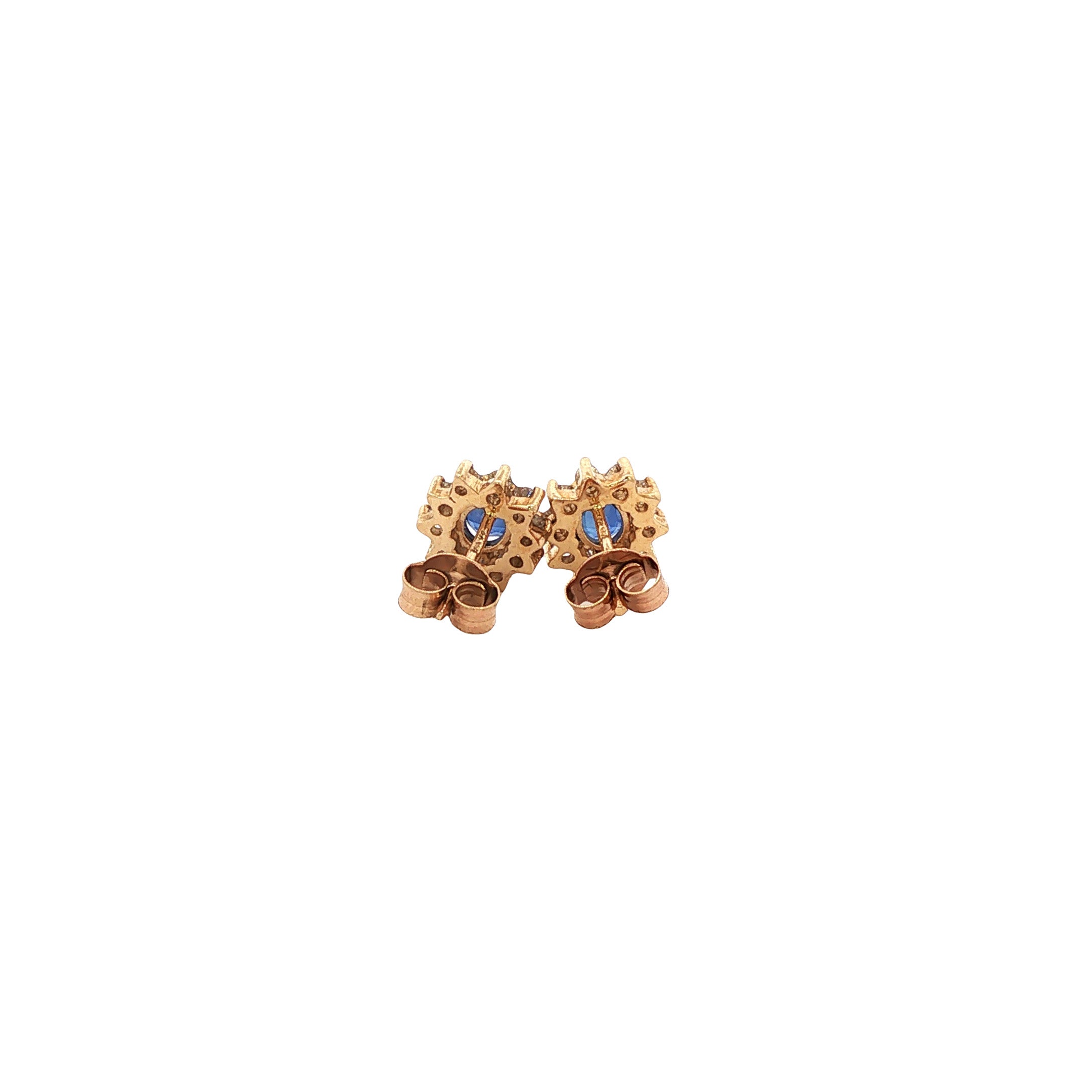 Gouden vintage oorbellen met saffier en diamant 14 krt