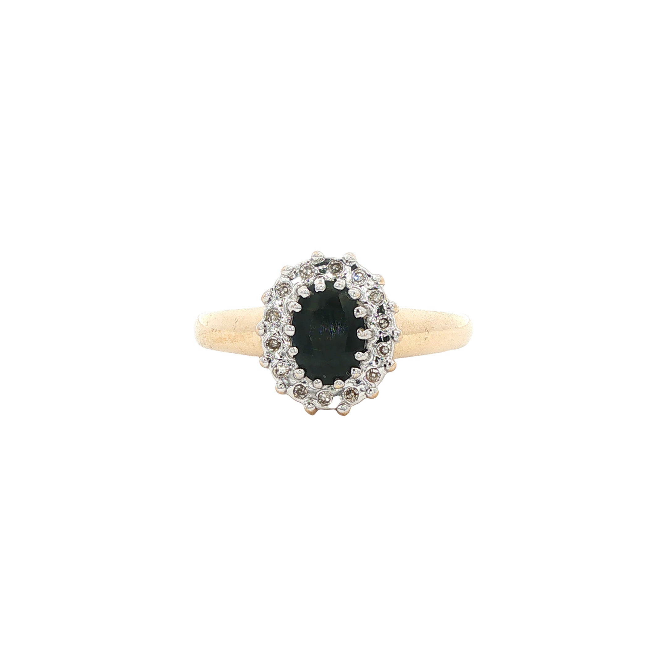 Gouden vintage ring met saffier en diamant 14 kt