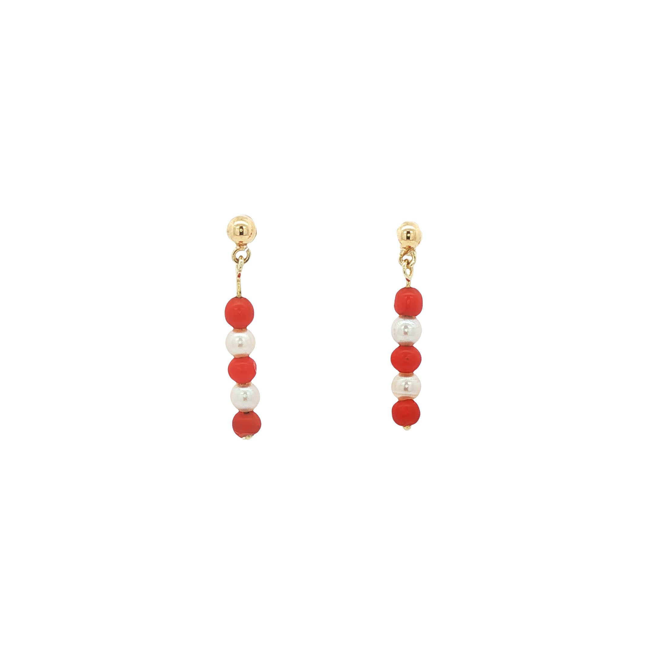 Vintage 14 kt gold stud earrings with pearl and blood coral