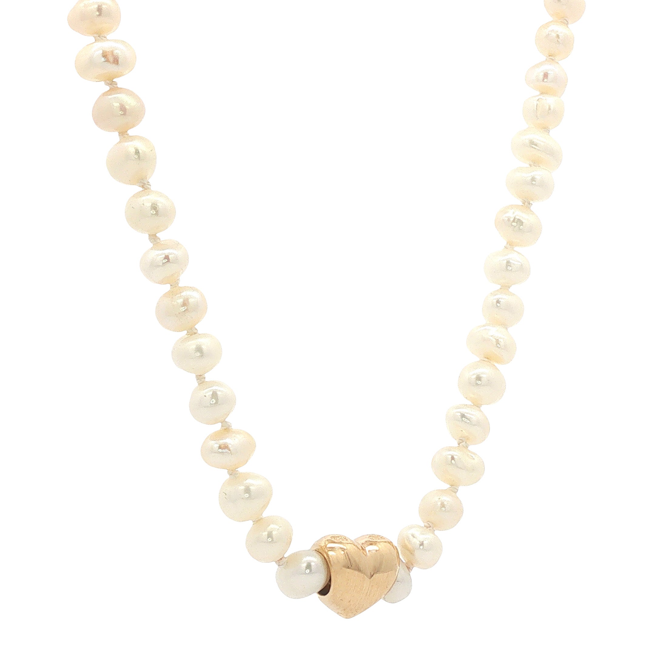 Vintage parel collier met gouden hart 14 kt