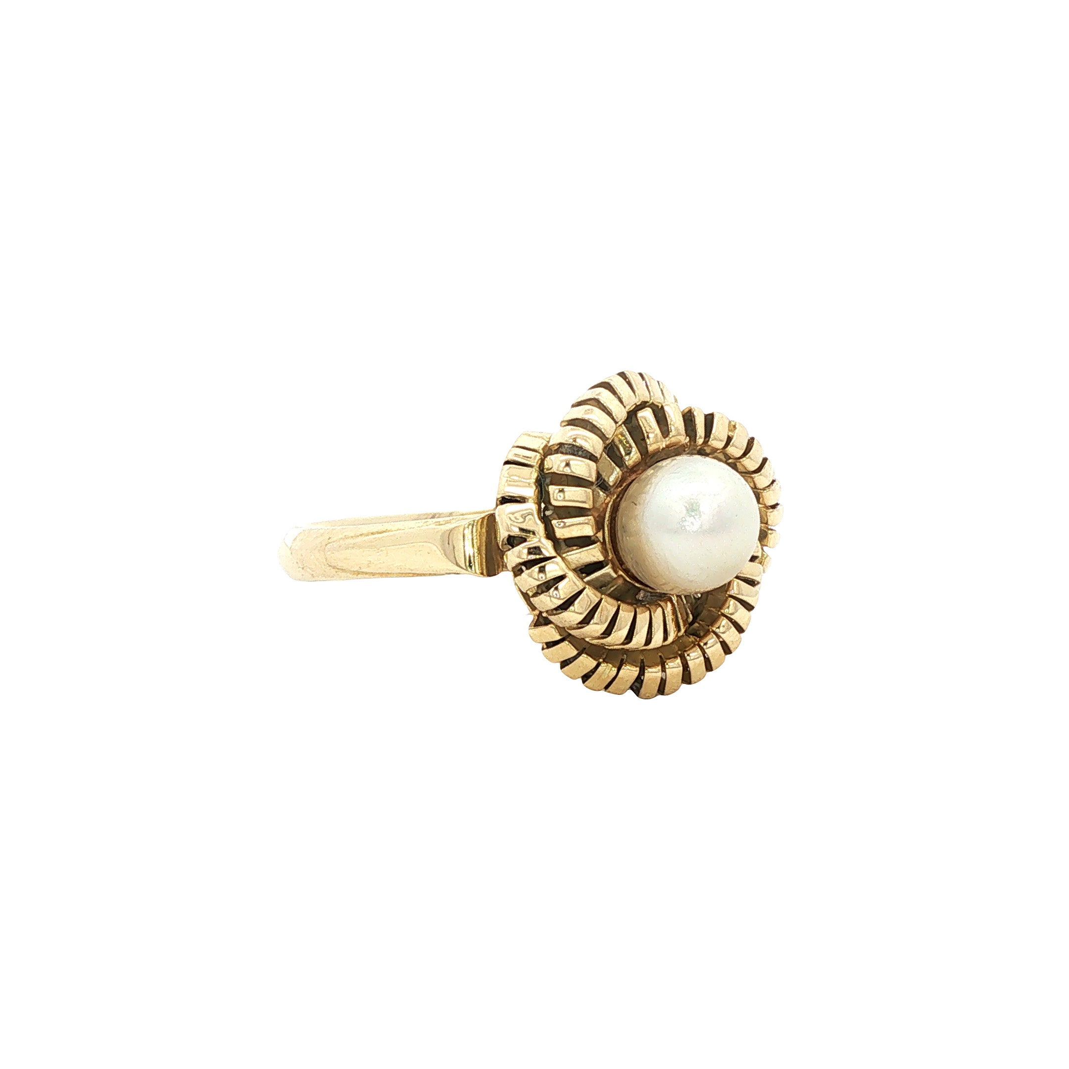 Gouden vintage ring met parel 14 kt