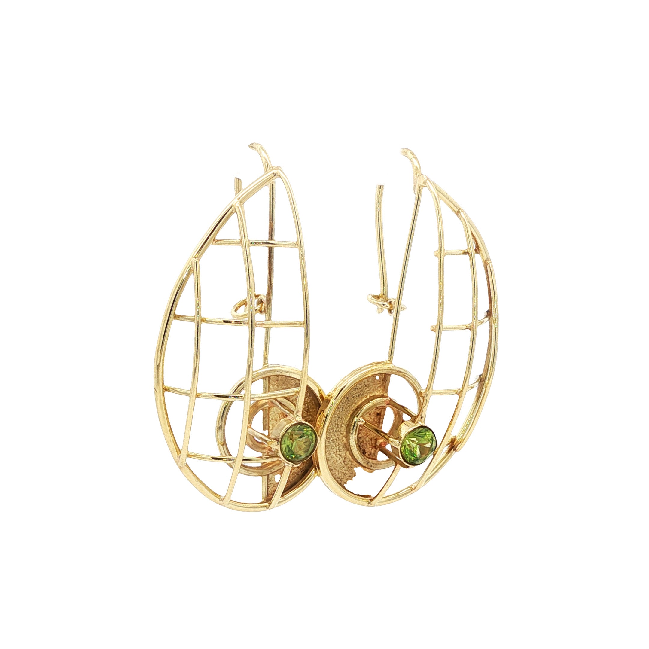 Gouden vintage oorhangers met peridoot 14 kt