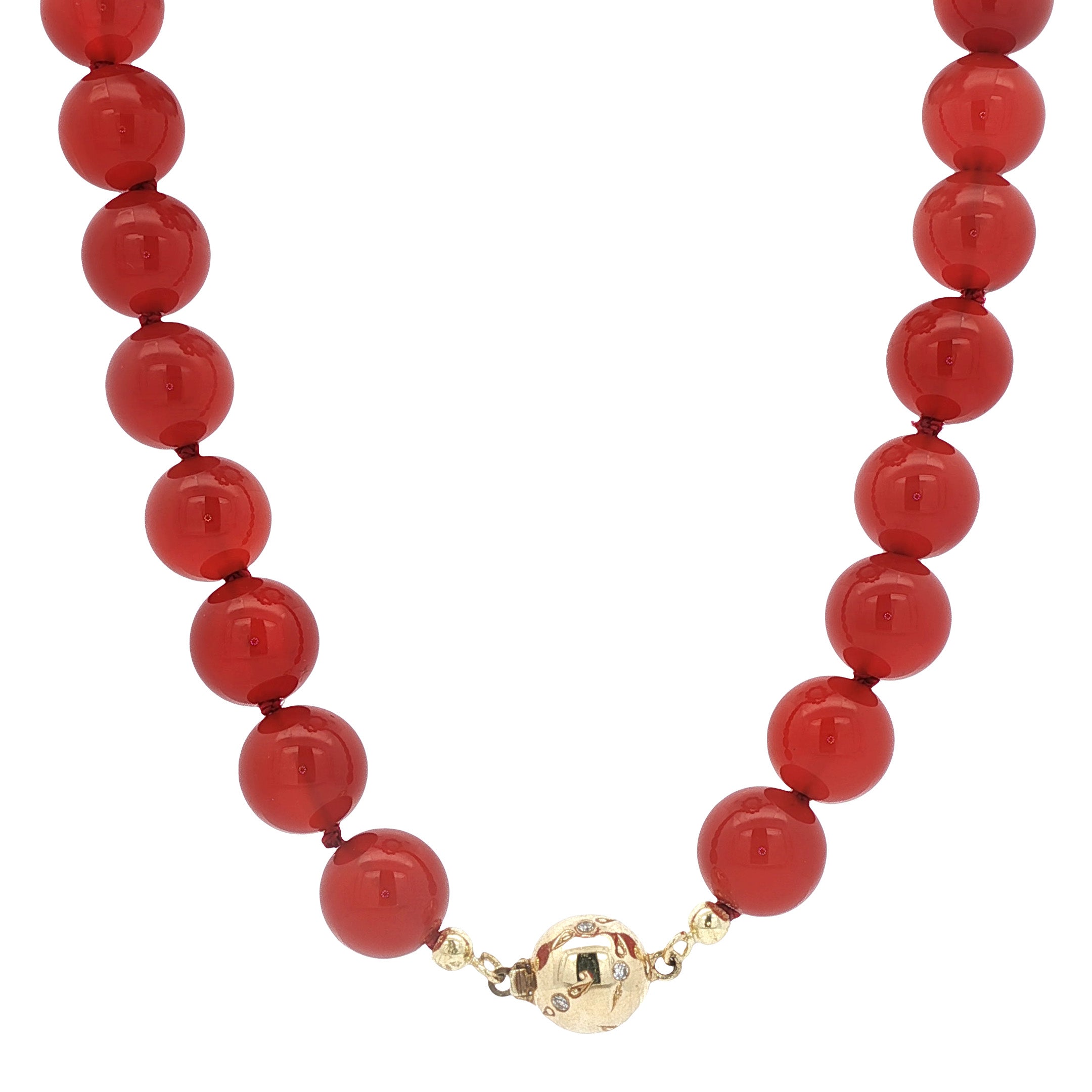 Carneool collier met gouden sluiting met diamant 14 kt