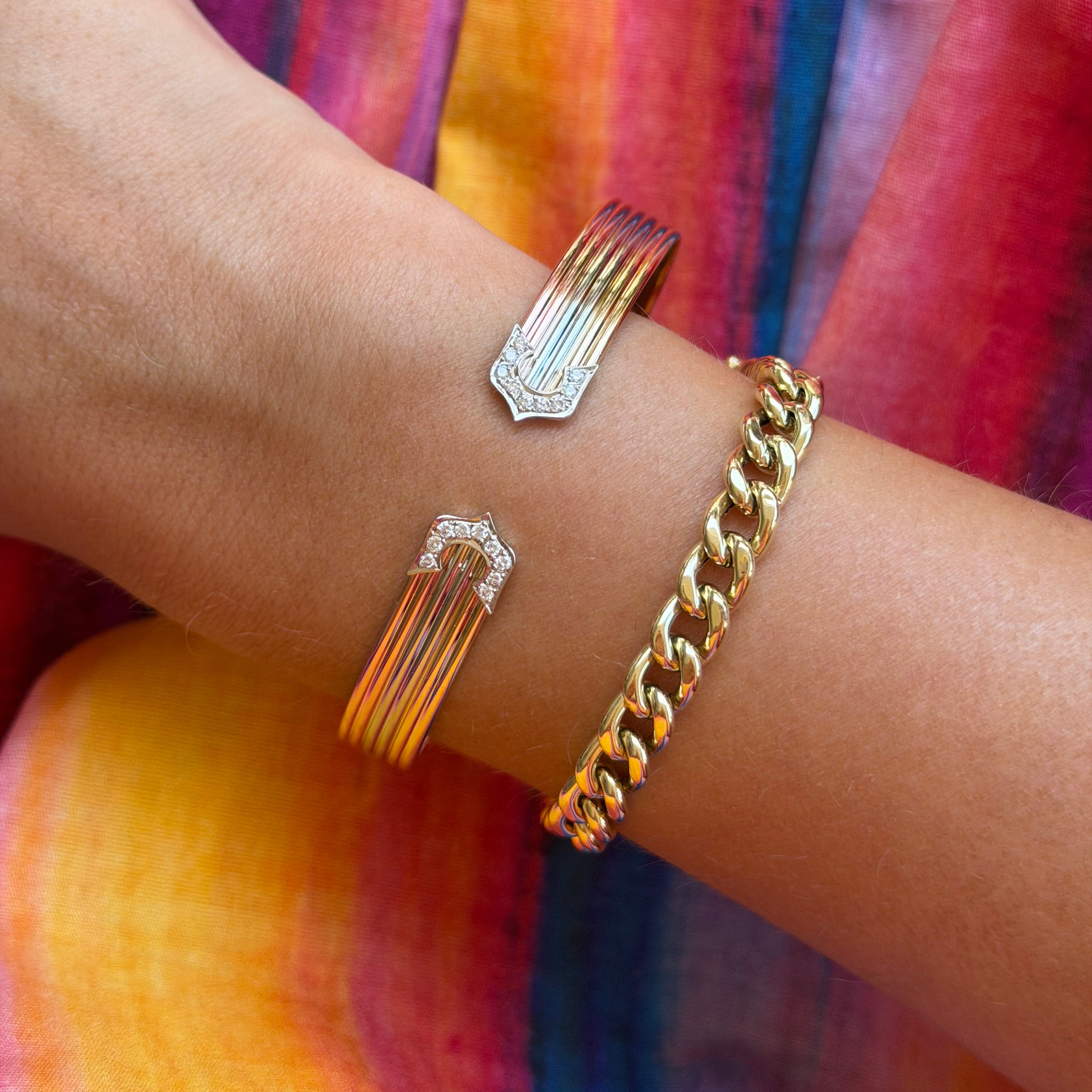 Tricolour gouden vintage bangle met diamant 14 kt