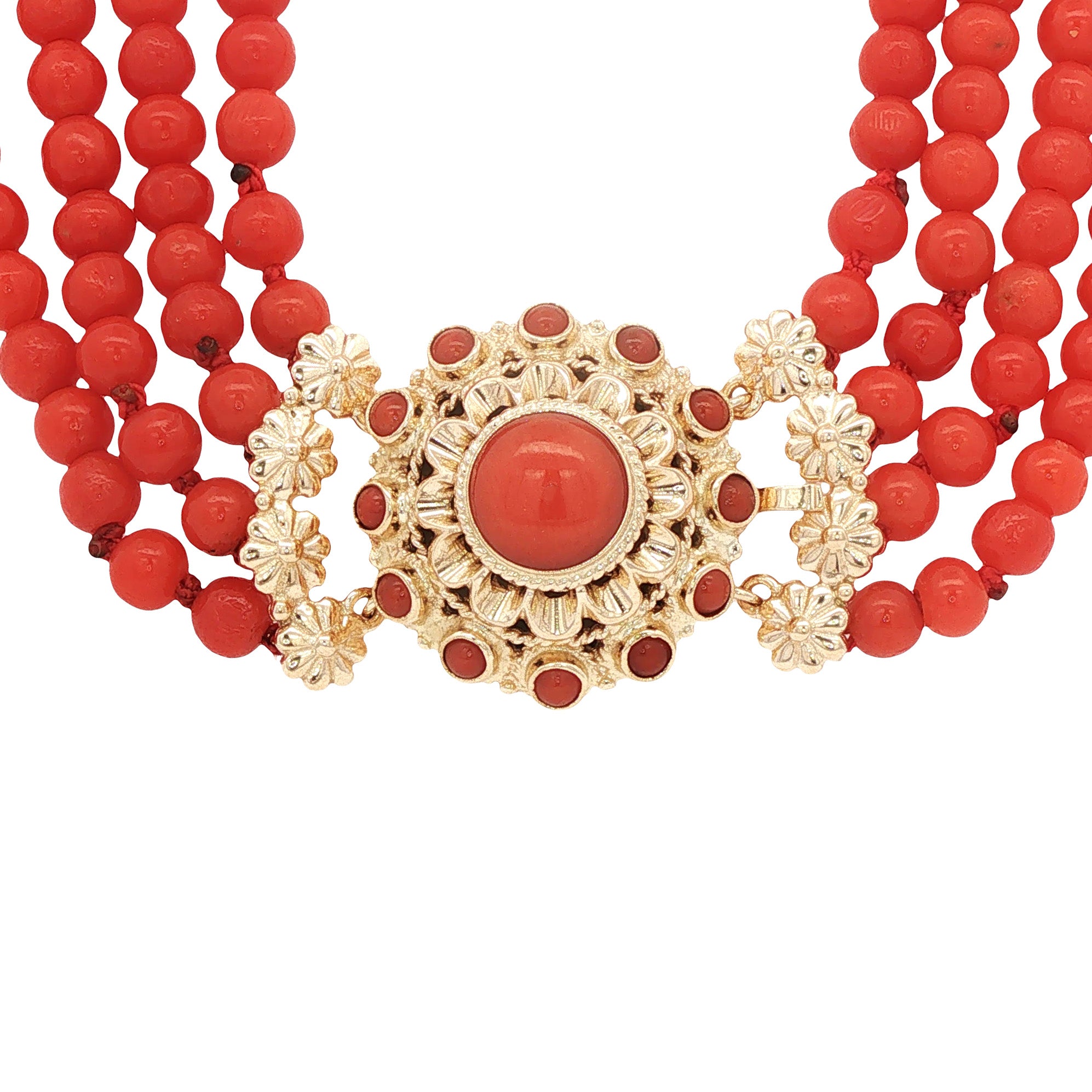 Vintage bloedkoraal collier met gouden sluiting 14 kt