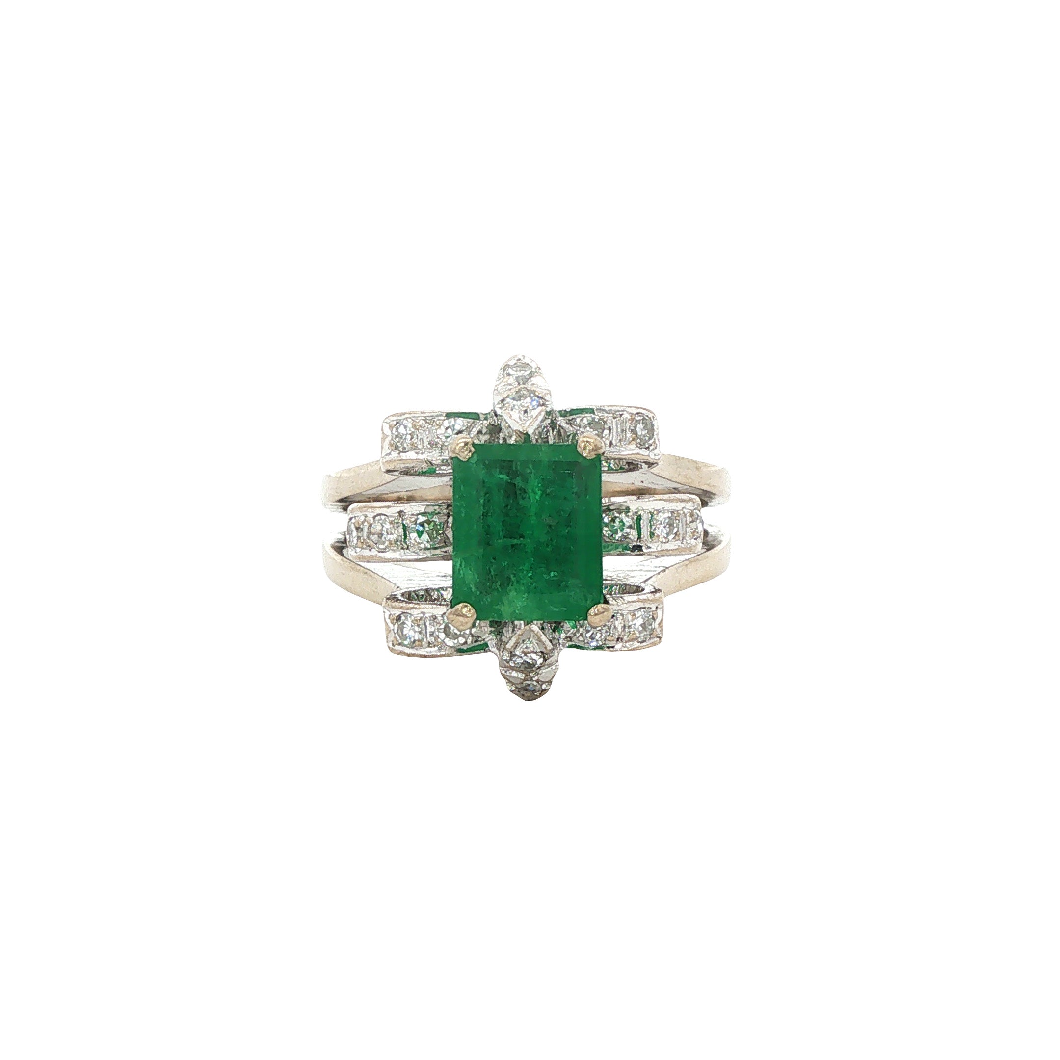 Vintage ring met smaragd en diamant 12 kt
