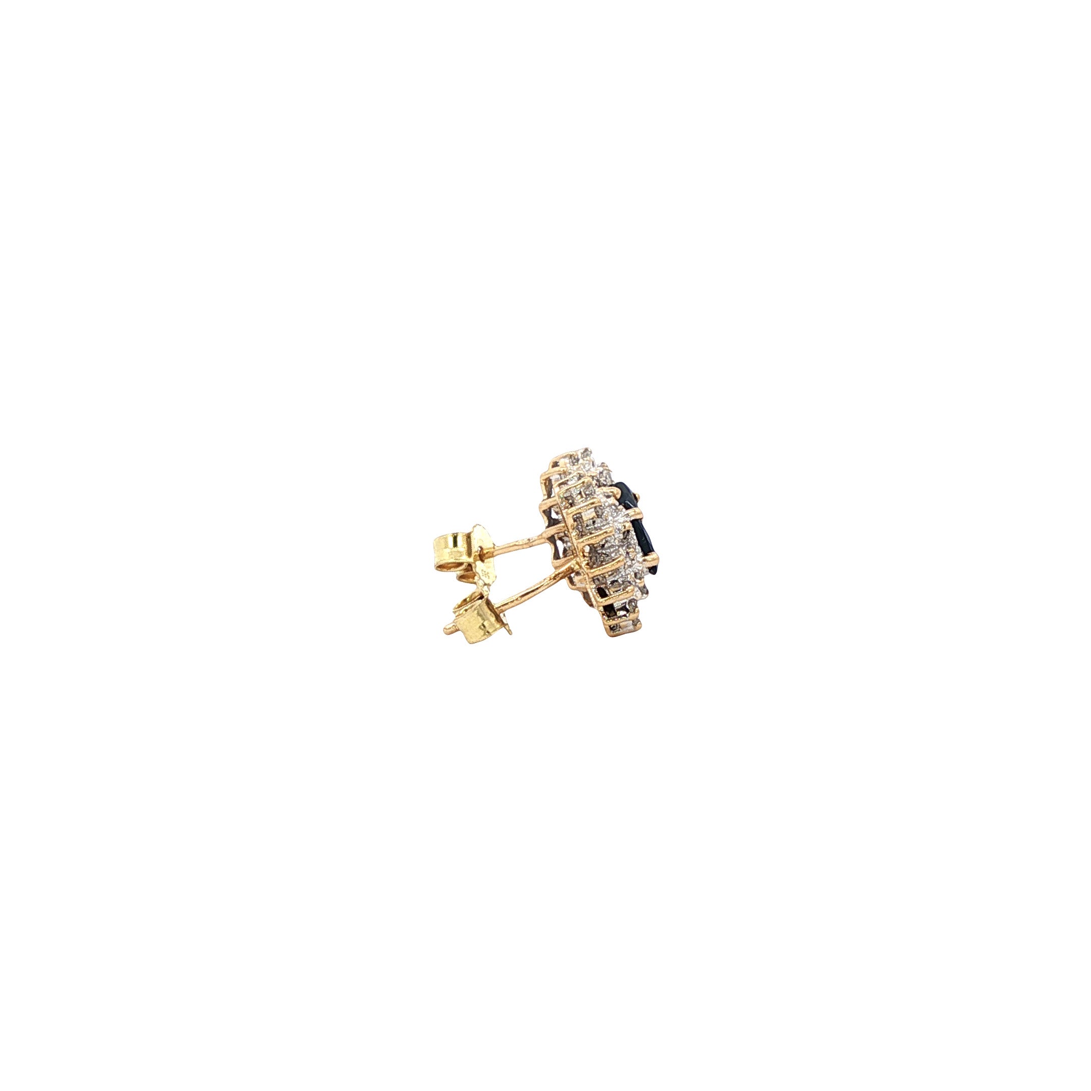 Gold stud earrings with sapphire and diamond, 14 kt