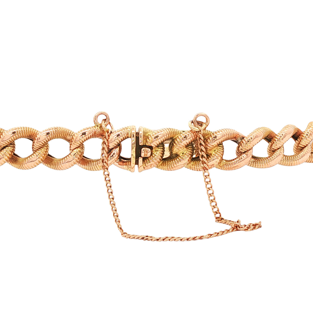 Vintage rose gold curb-link bracelet with sapphire and diamond, 14 kt