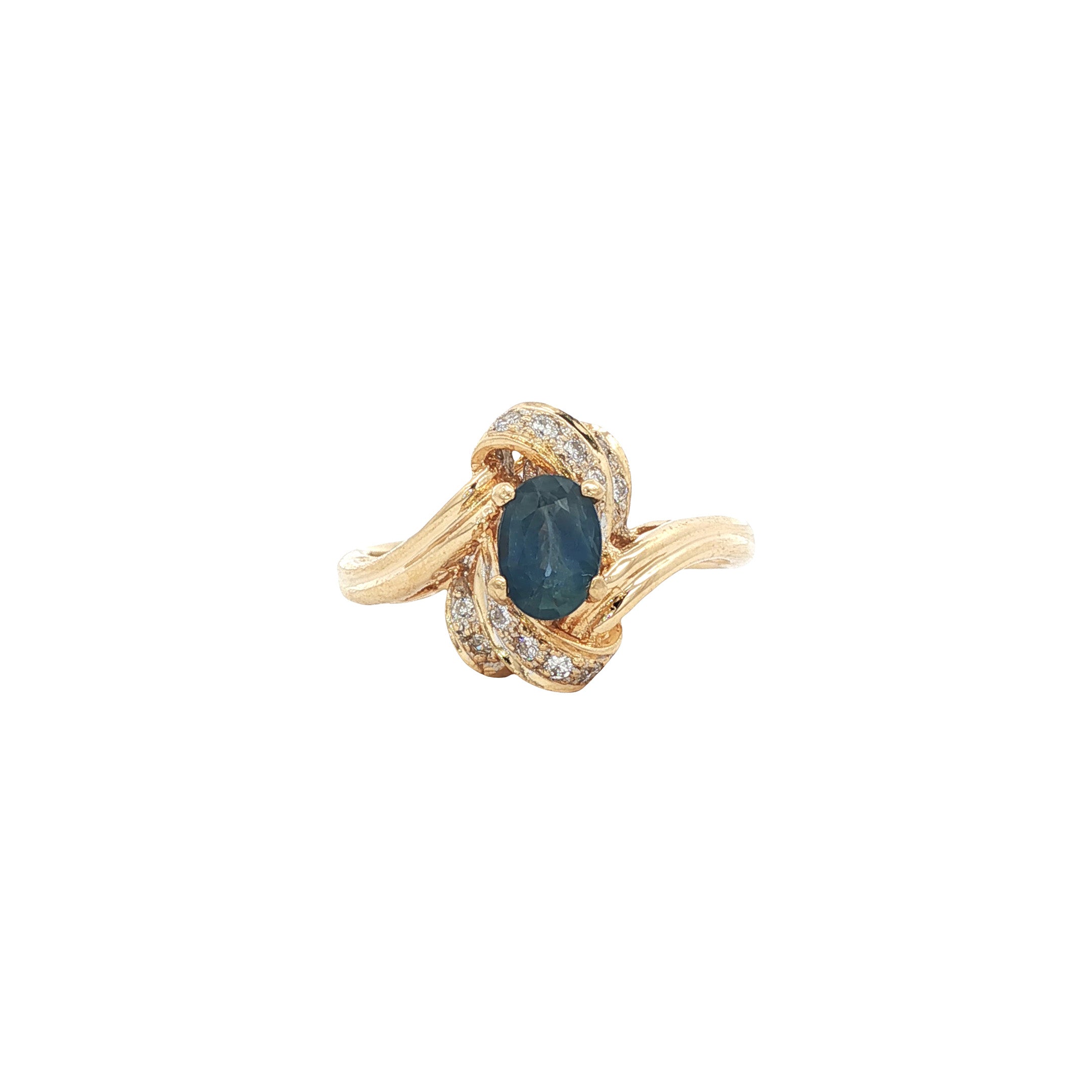 Gouden vintage ring met saffier en diamant 18 kt
