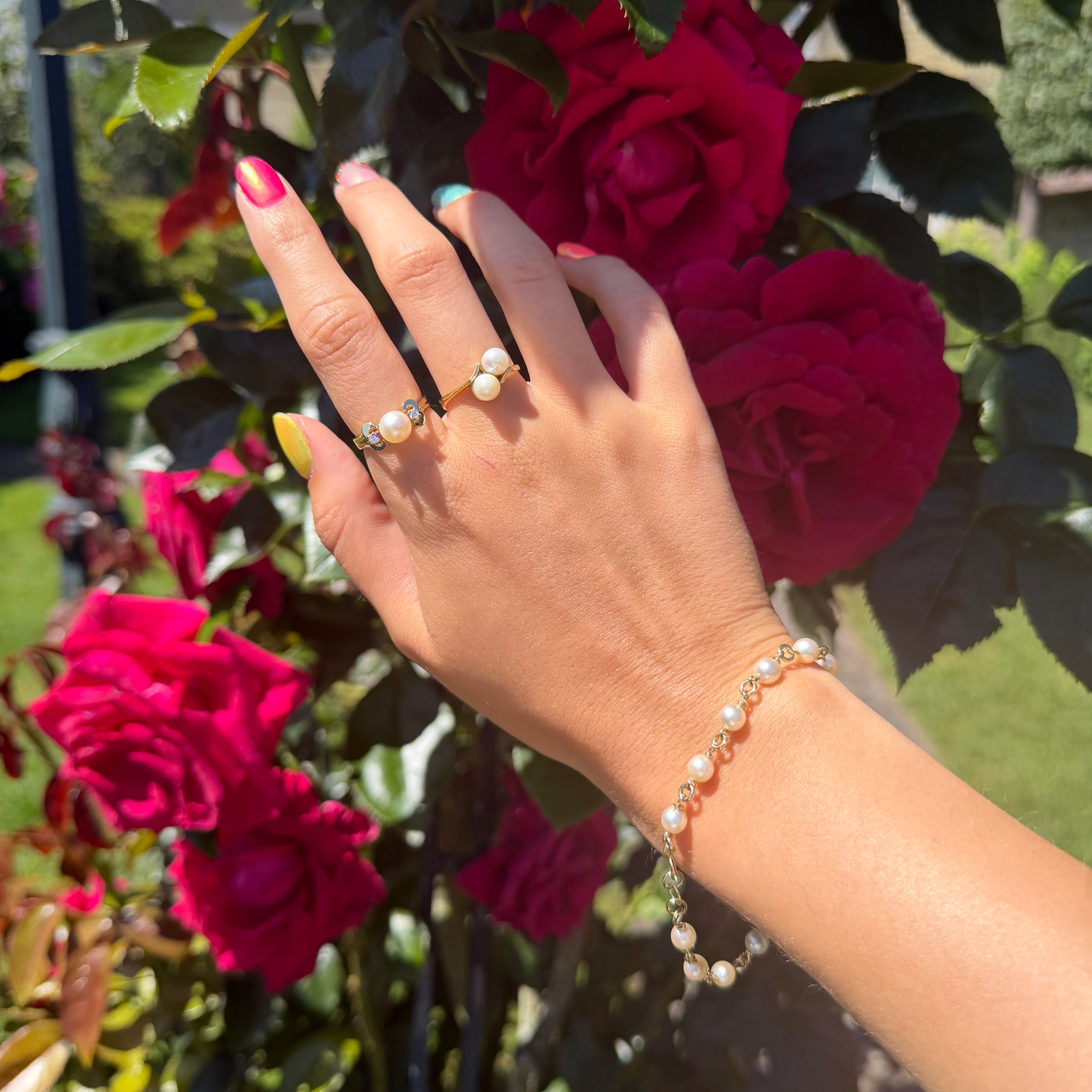 18 kt vintage gold ring with pearl