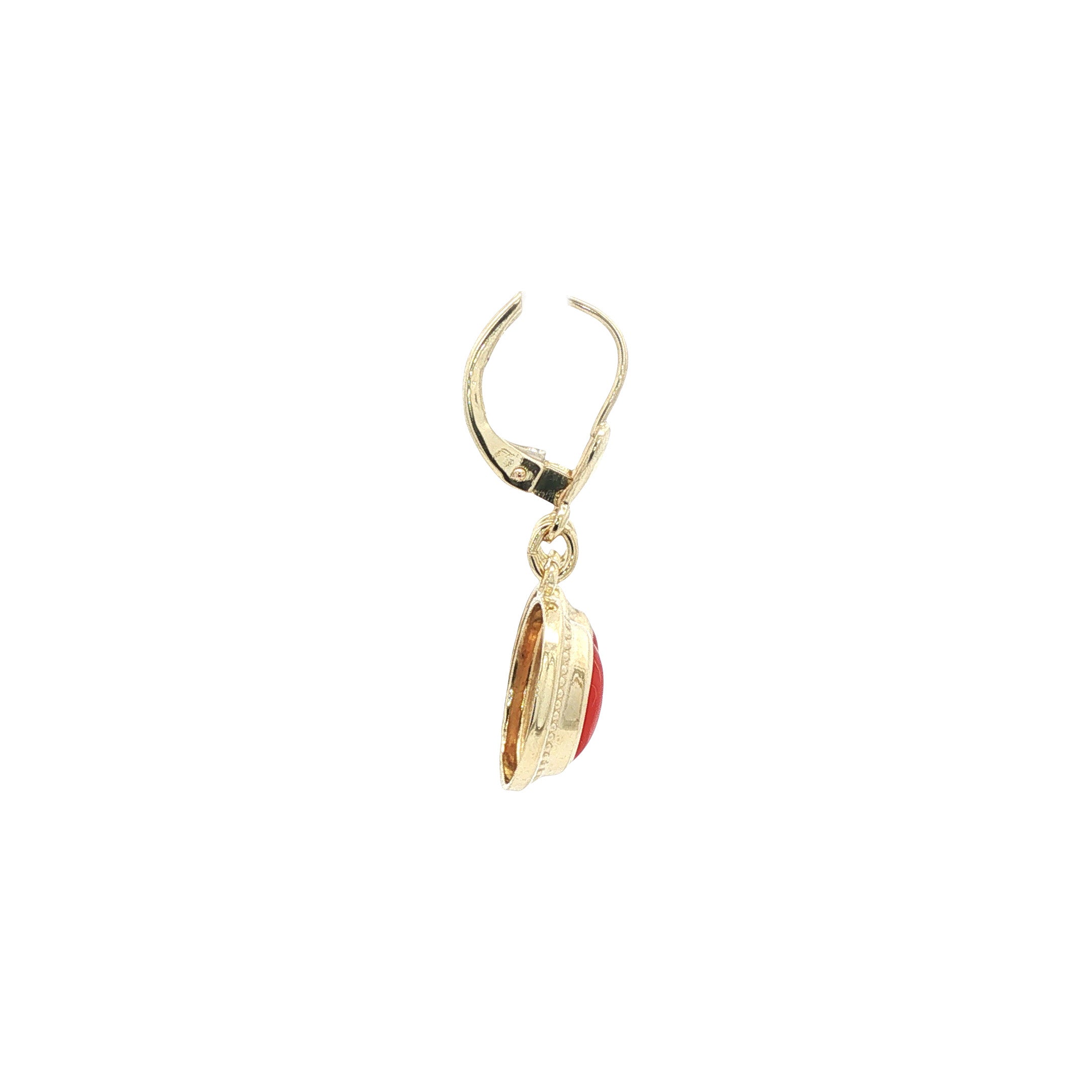 Gouden vintage oorhangers met bloedkoraal 14 kt