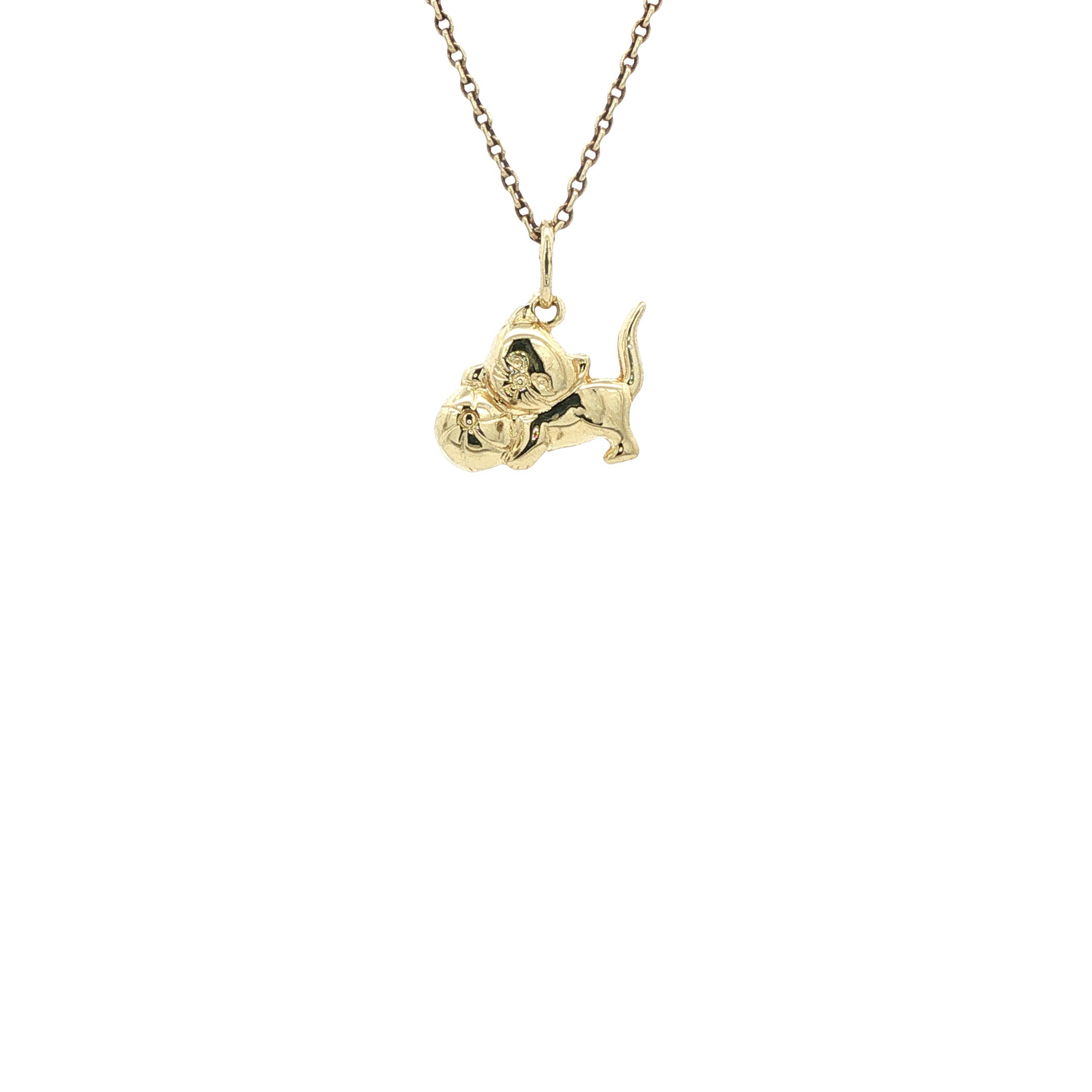 Vintage gold playing cat pendant, 14 kt