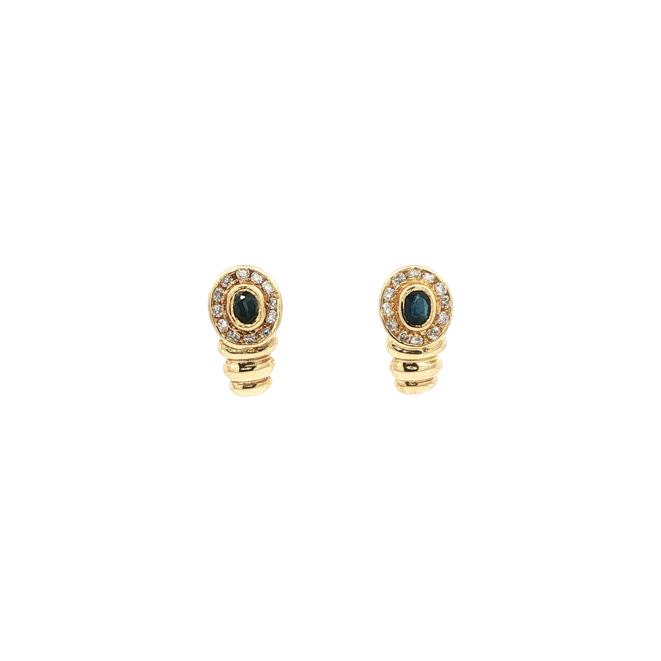 Gouden vintage oorstekers met saffier en diamant 14 kt