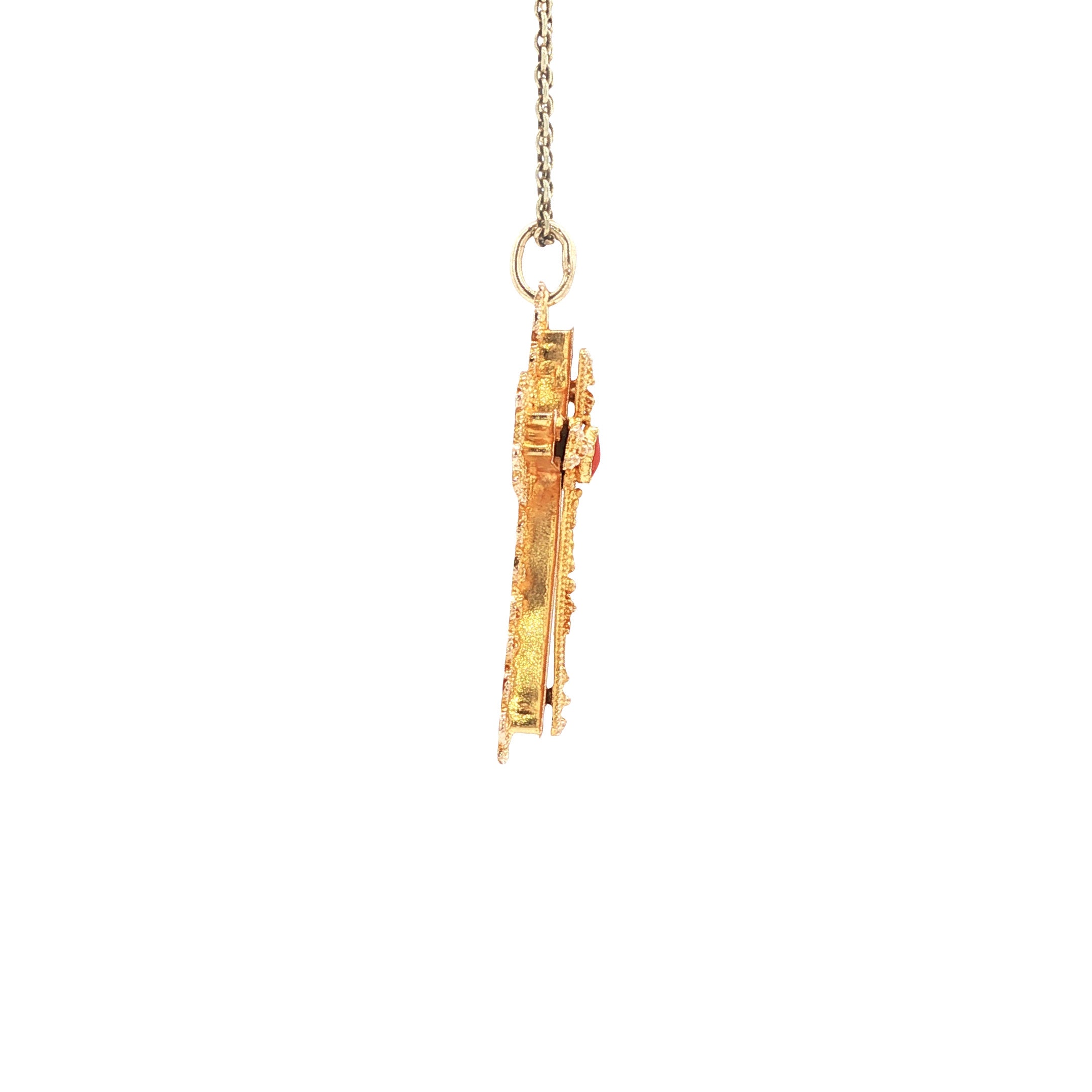 Gouden vintage kruis hanger met bloedkoraal 14 kt
