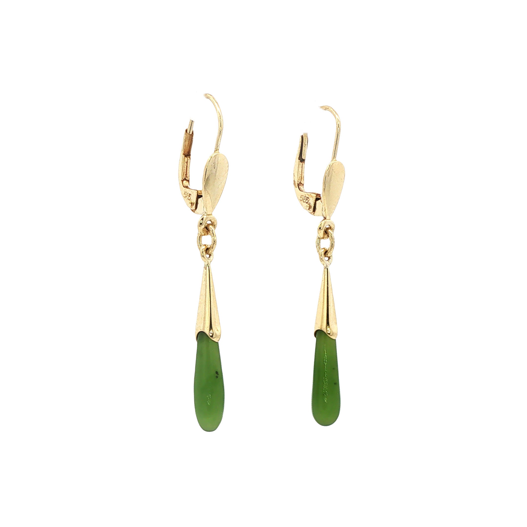 Gouden vintage oorhangers met nefriet jade 14 kt