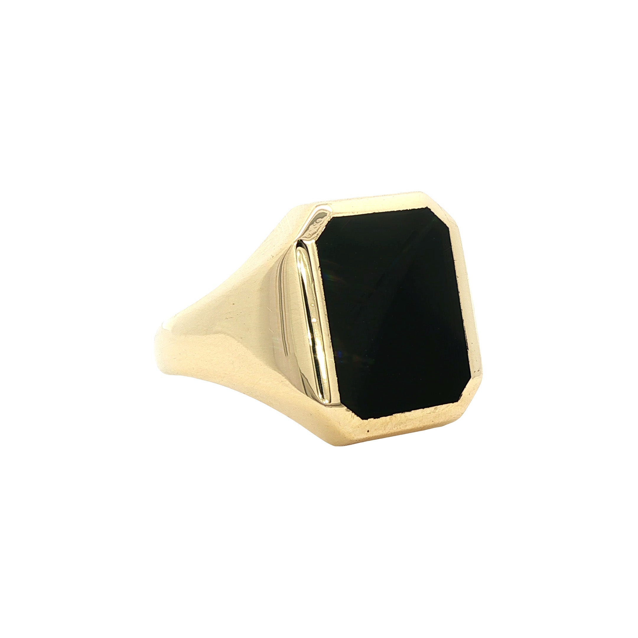14 kt gold signet ring with onyx and colored gemstone