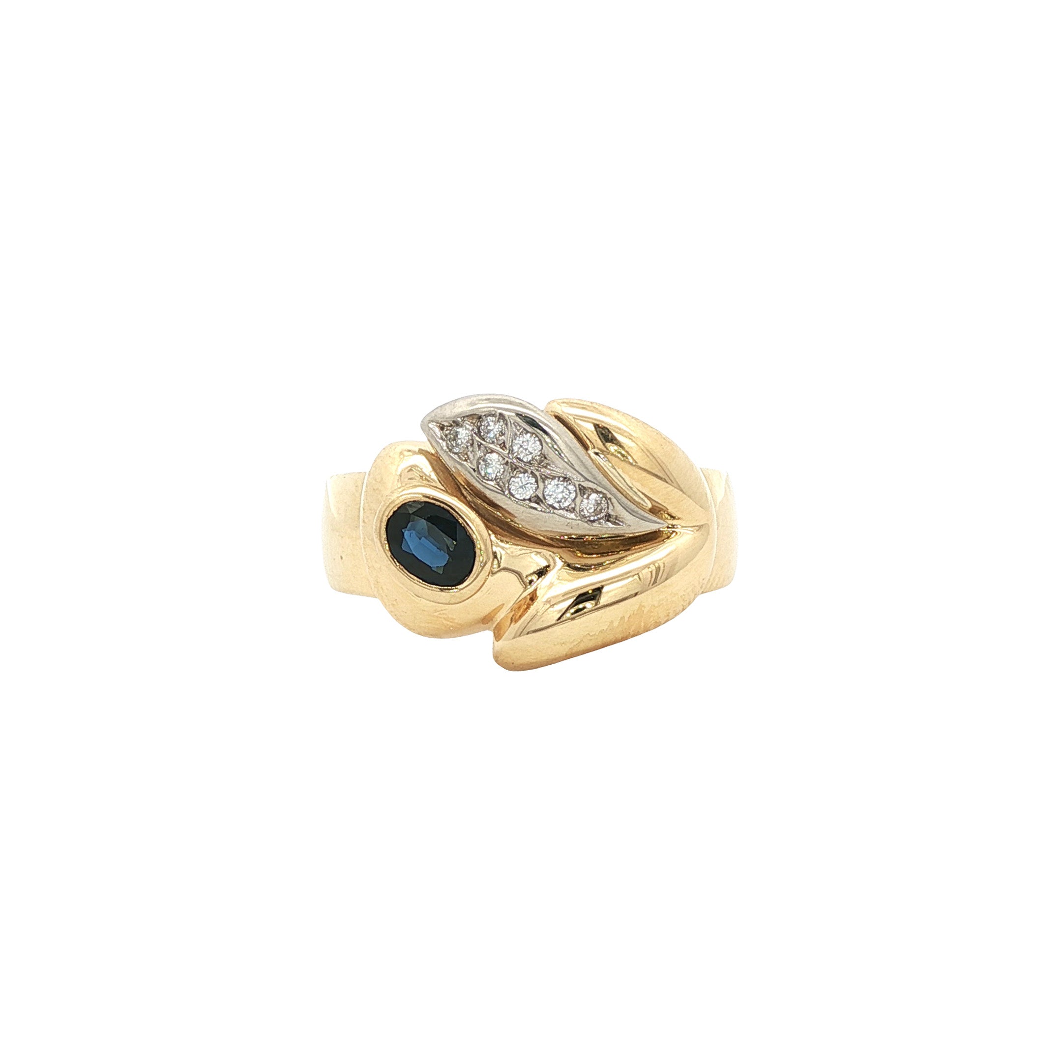 Gold ring with sapphire and diamond 18 kt