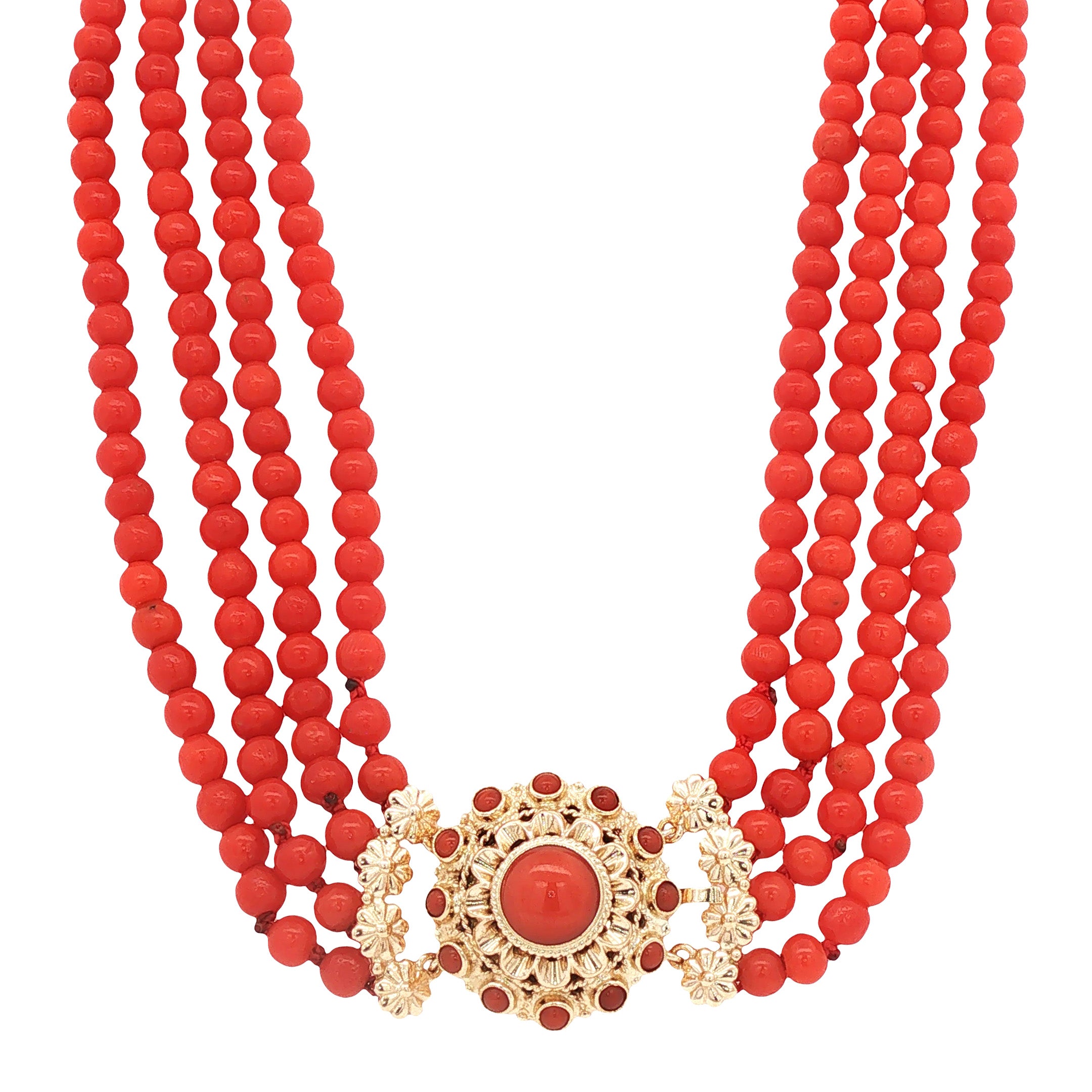 Vintage bloedkoraal collier met gouden sluiting 14 kt