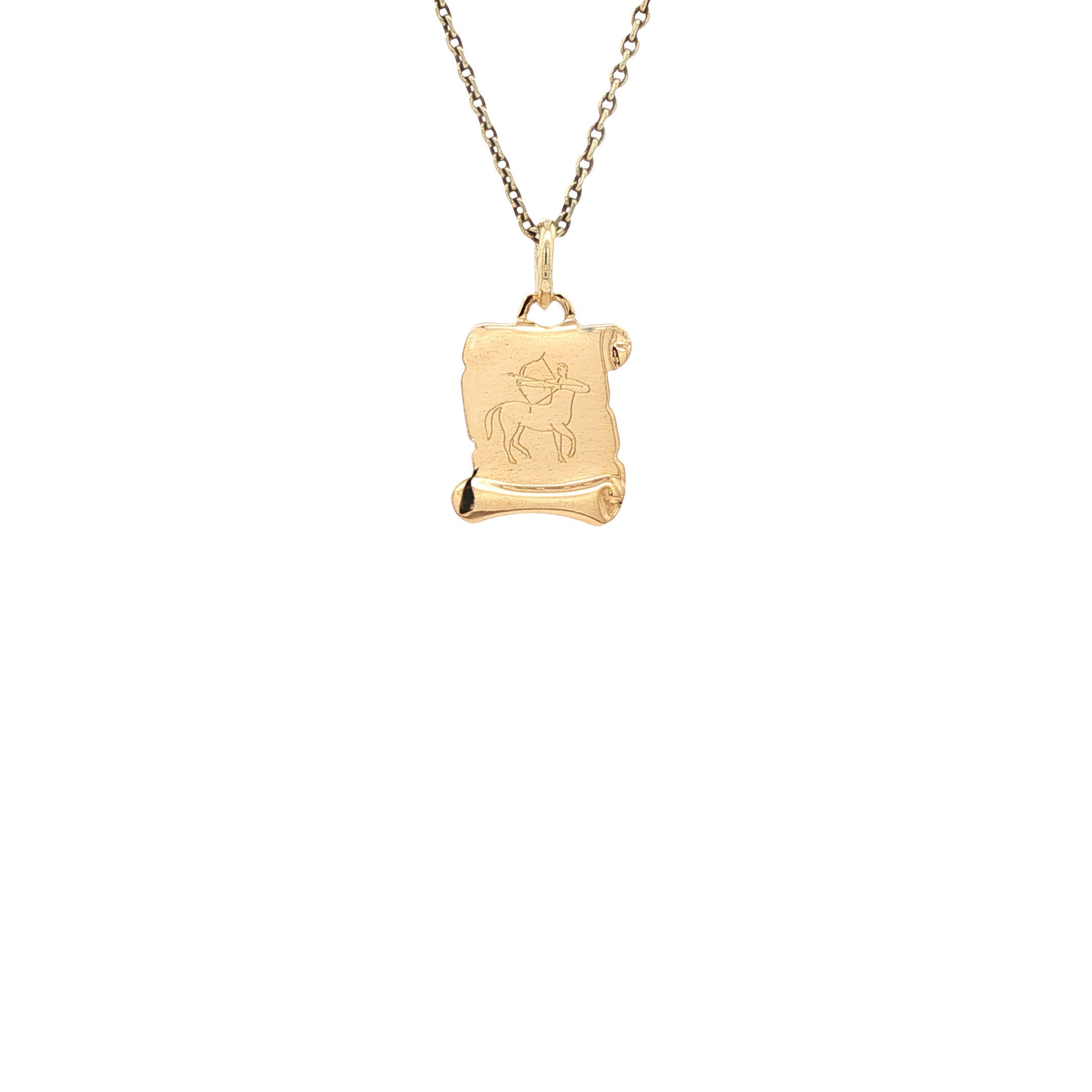 14 kt gold vintage parchment-scroll pendant with Sagittarius