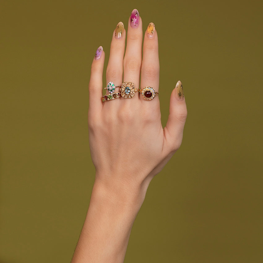 Gouden ring met smaragd en diamant 14 kt