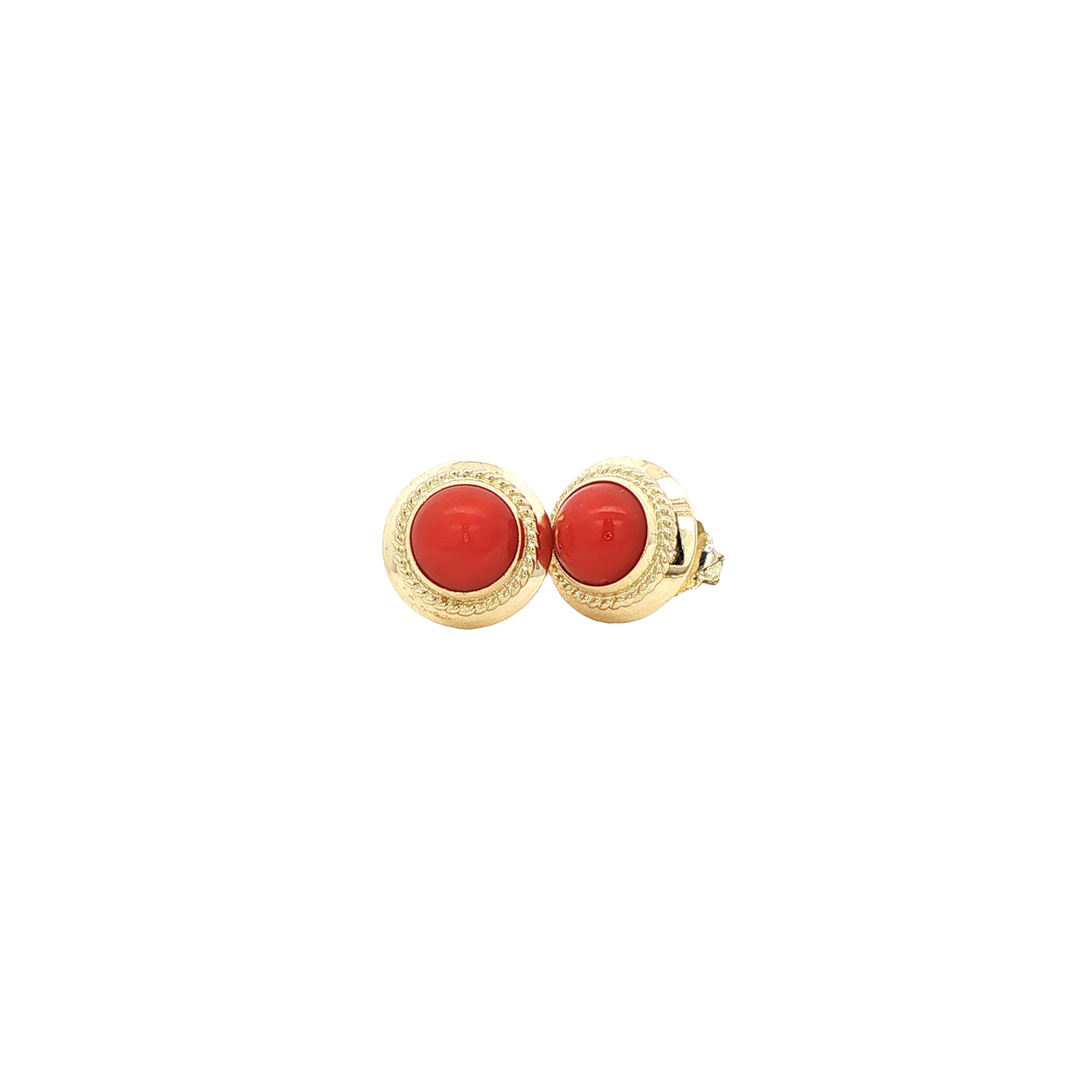 Gouden vintage oorstekers met bloedkoraal 14 kt
