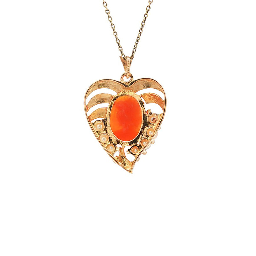 Gouden vintage hanger met camee en parel 14 kt