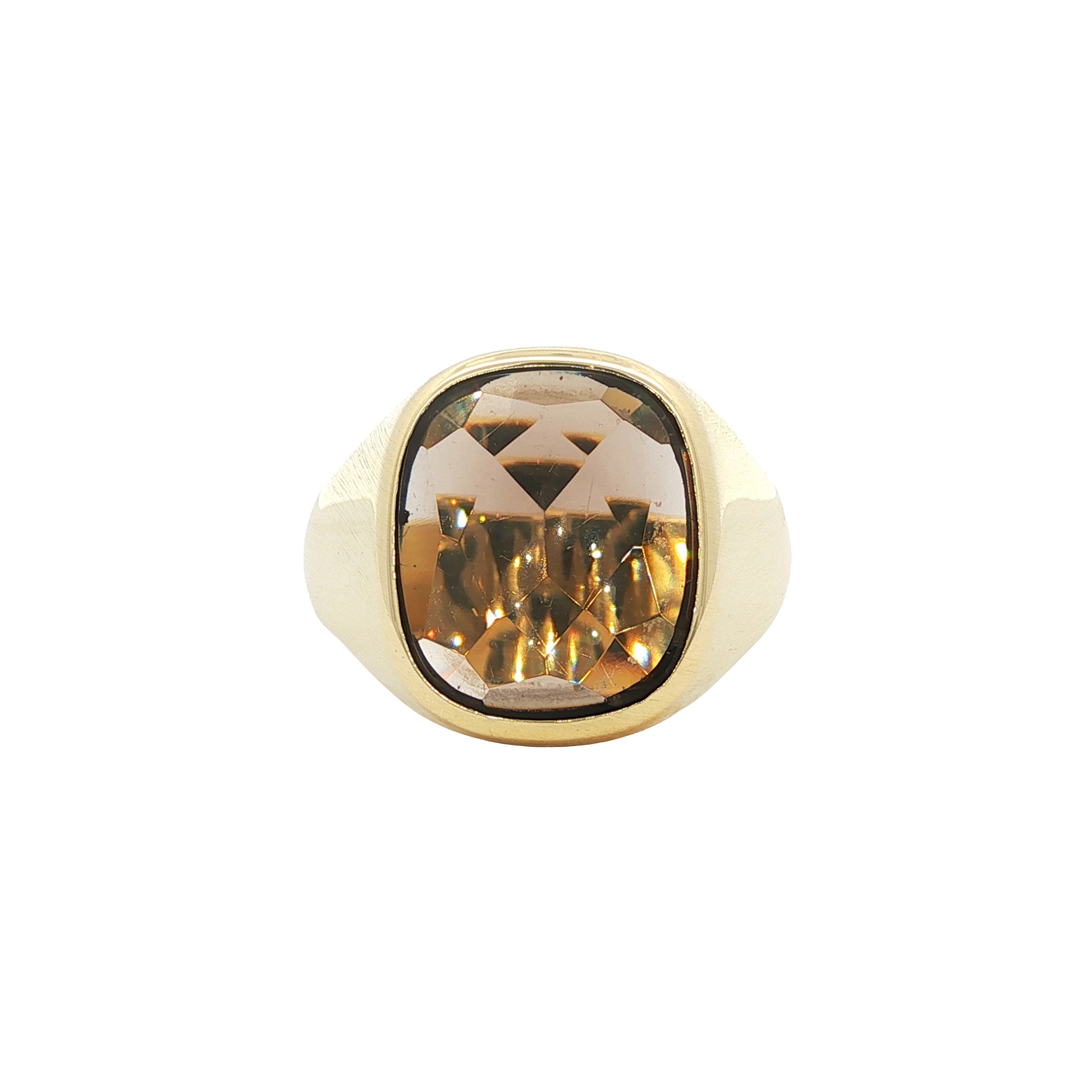 Gouden vintage zegelring met rookkwarts 14 kt