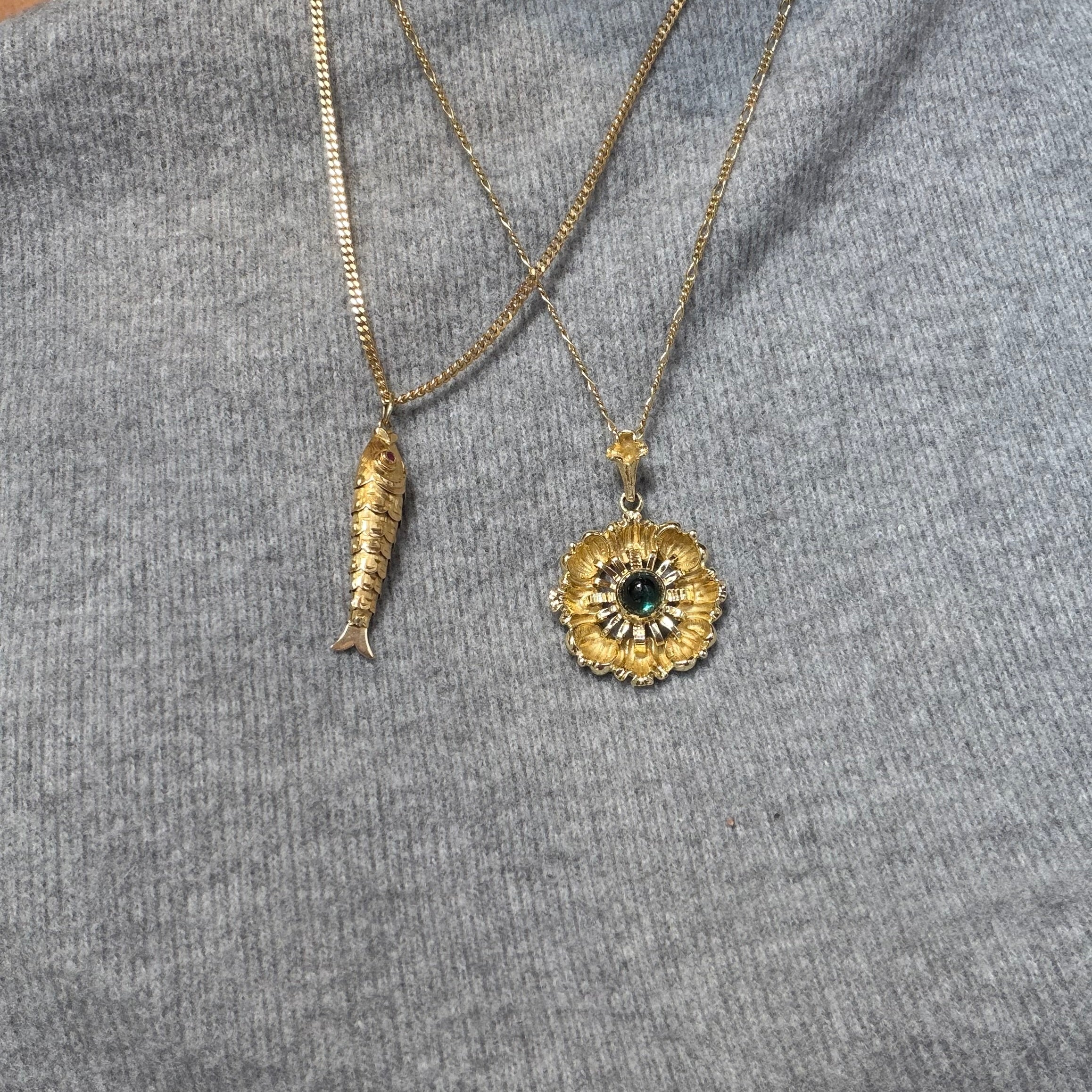 Gouden vintage hanger met toermalijn 14 kt