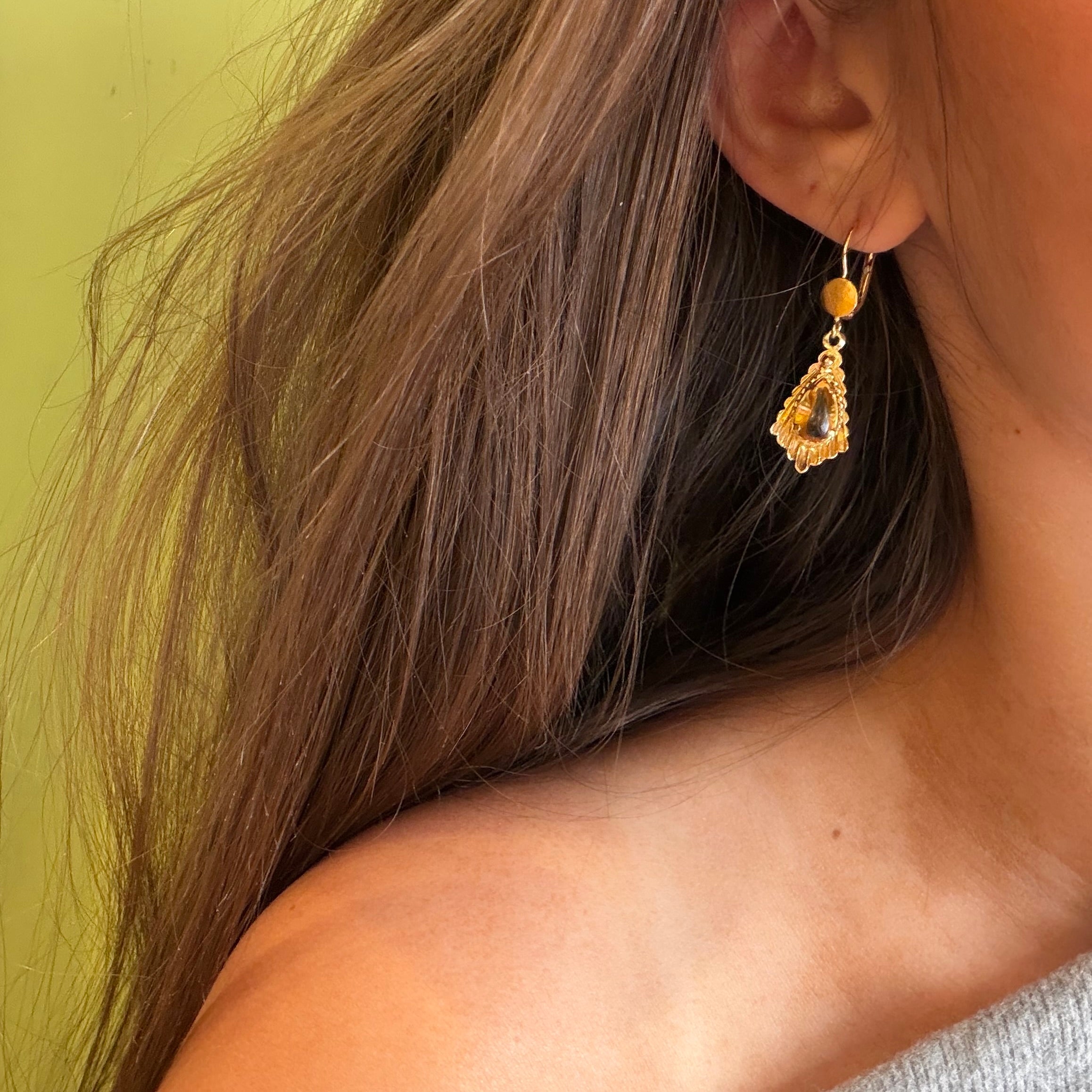 Vintage gold earrings with citrine, 18 kt