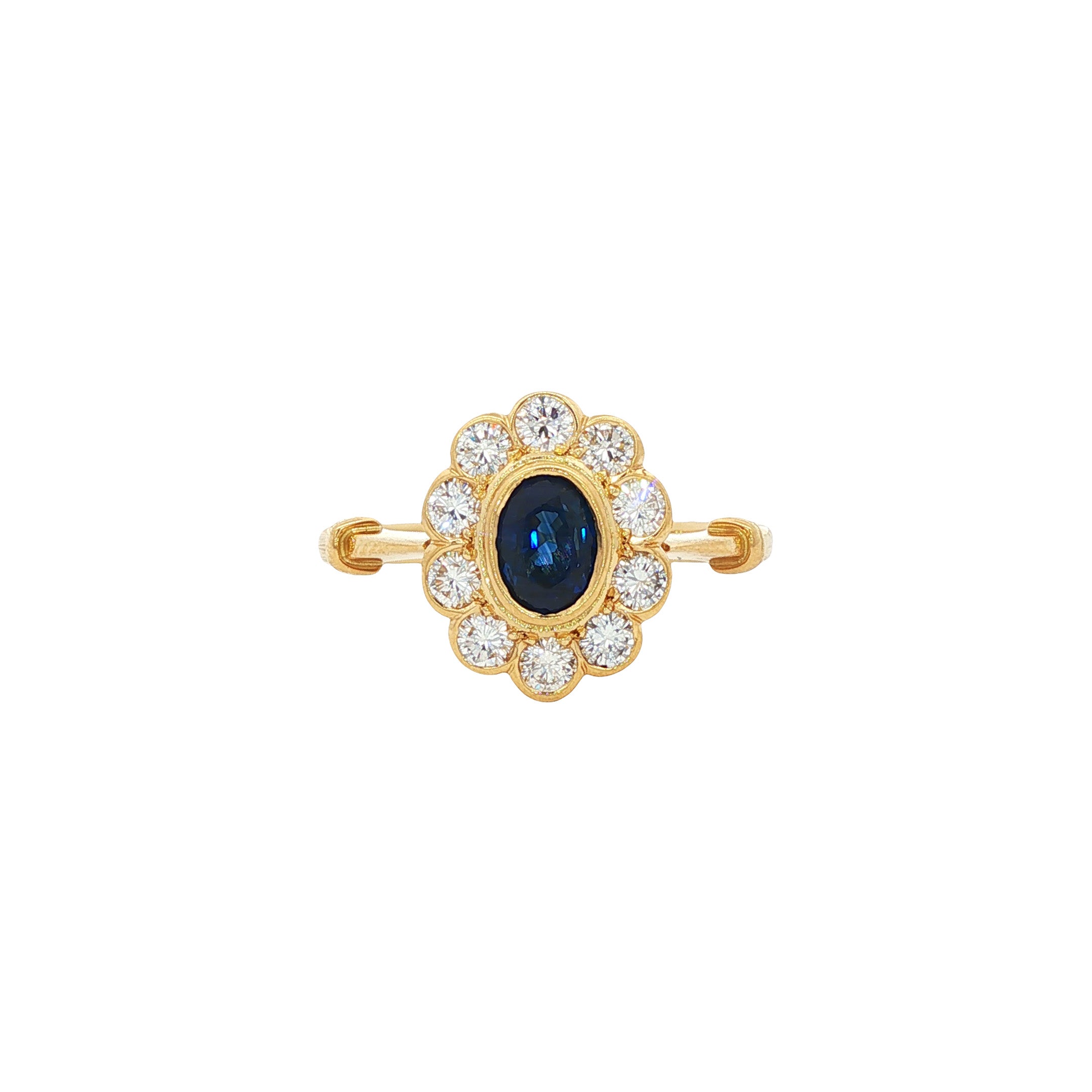 Vintage gold ring with sapphire and diamond, 18 kt