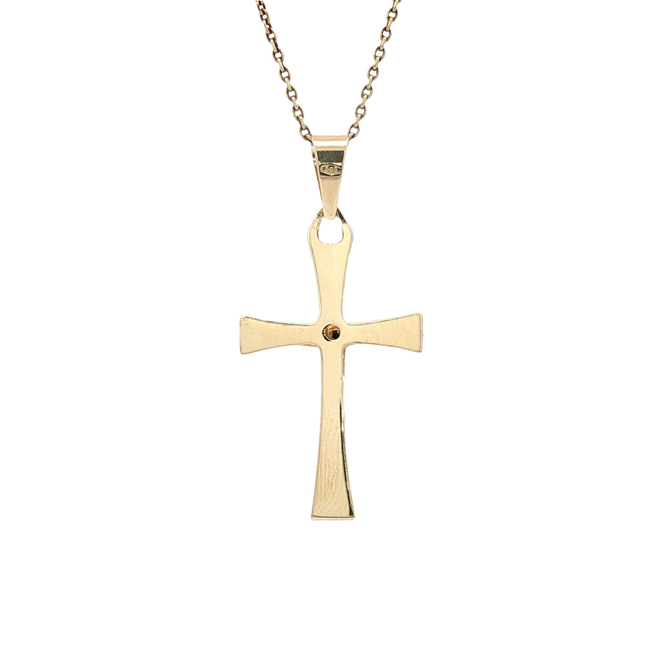 Vintage 14 kt gold cross pendant with enamel and spinel