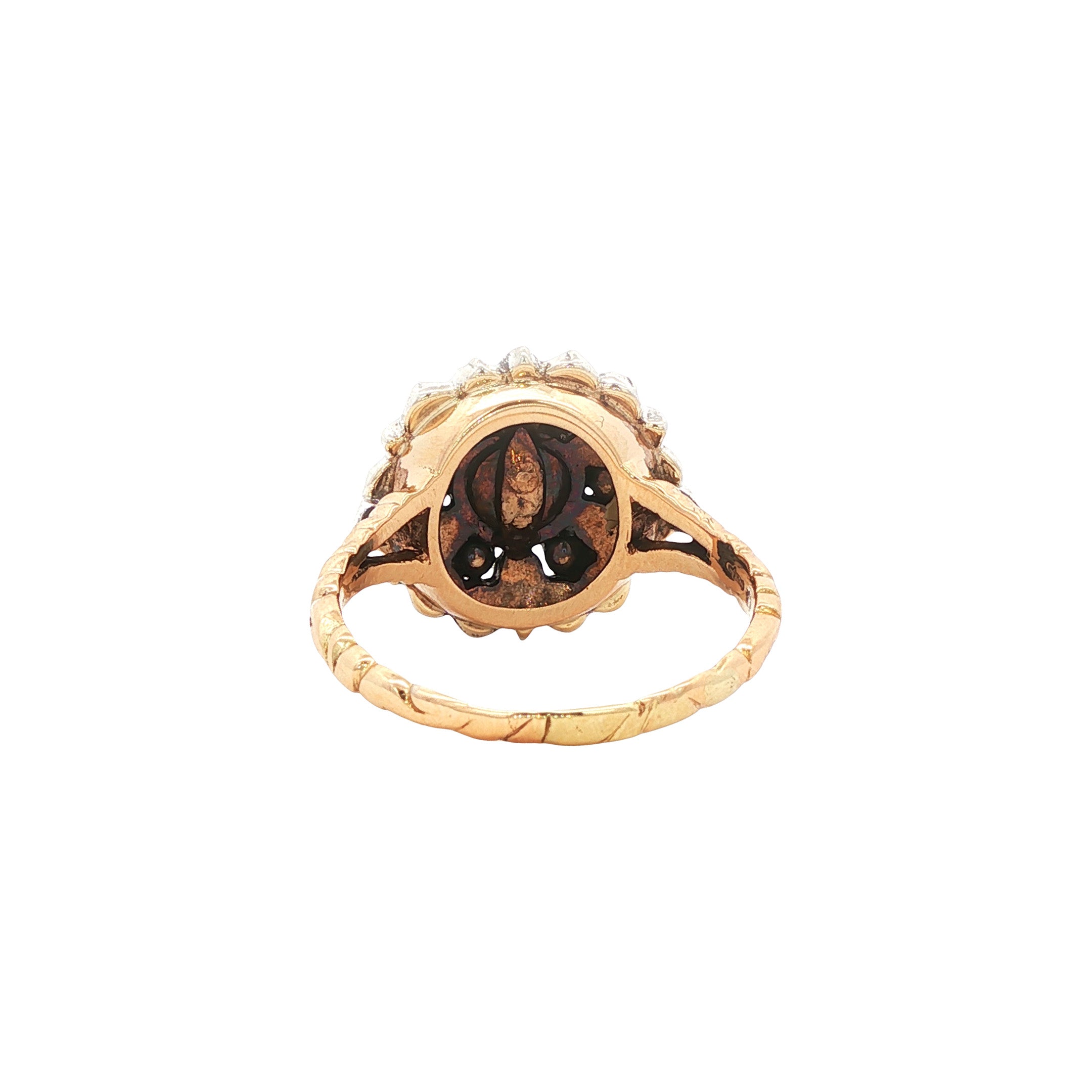 Vintage gold halo ring with rose-cut diamond, 14 kt gold on 925 silver